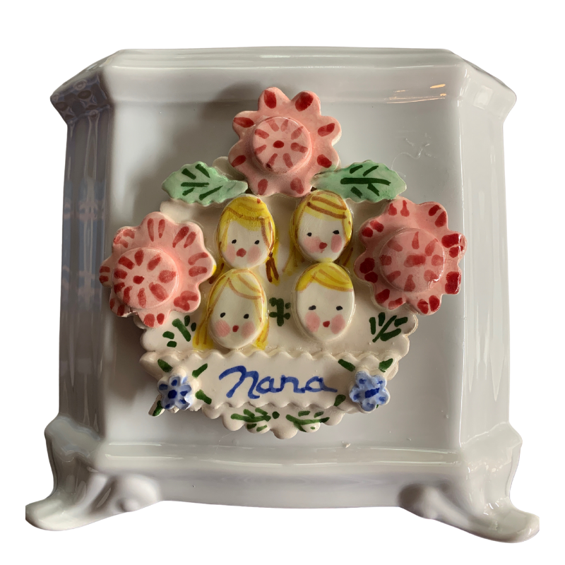 Square Cache Pot with Children's Faces