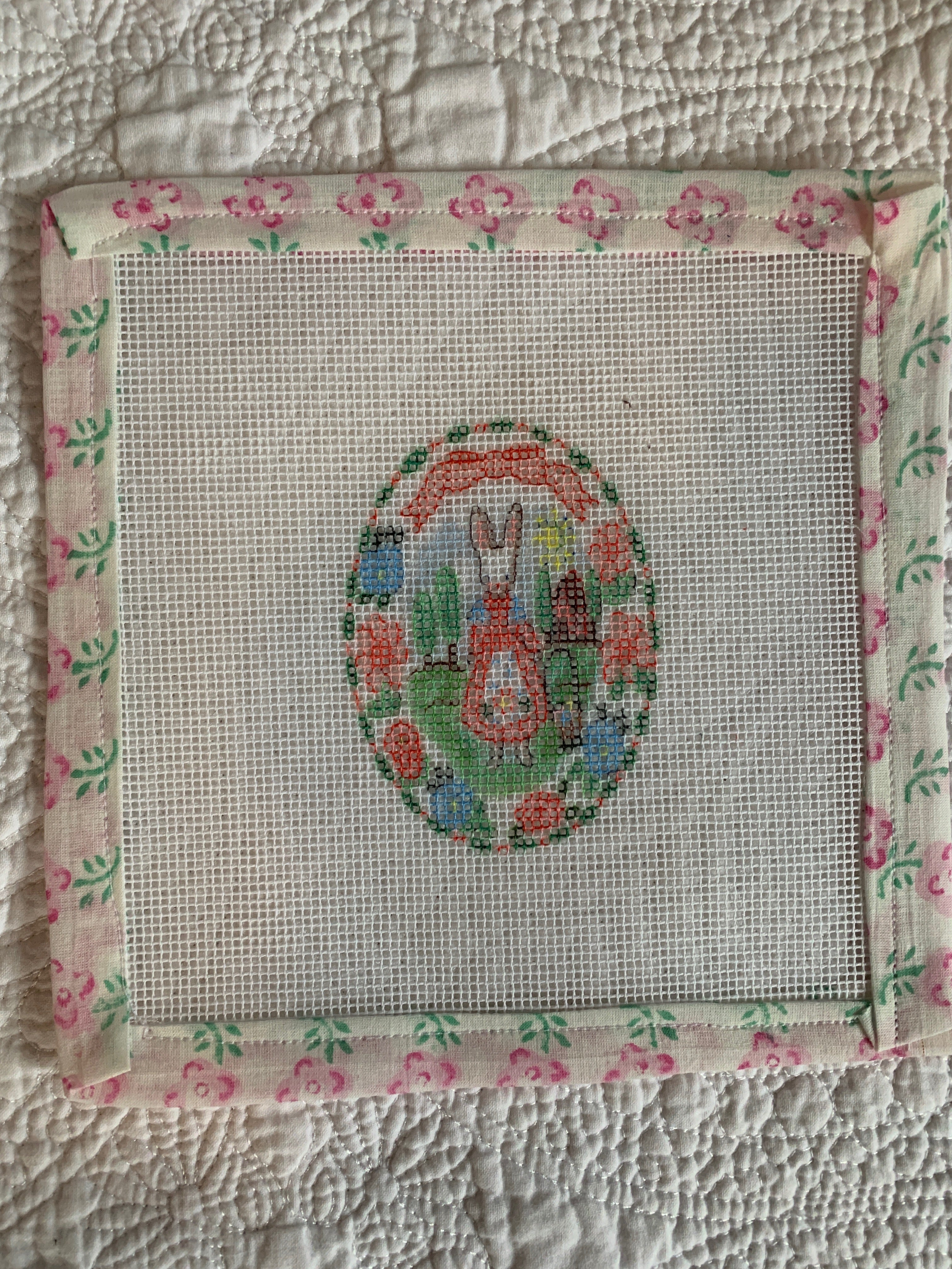 Needlepoint Girl Bunny Oval