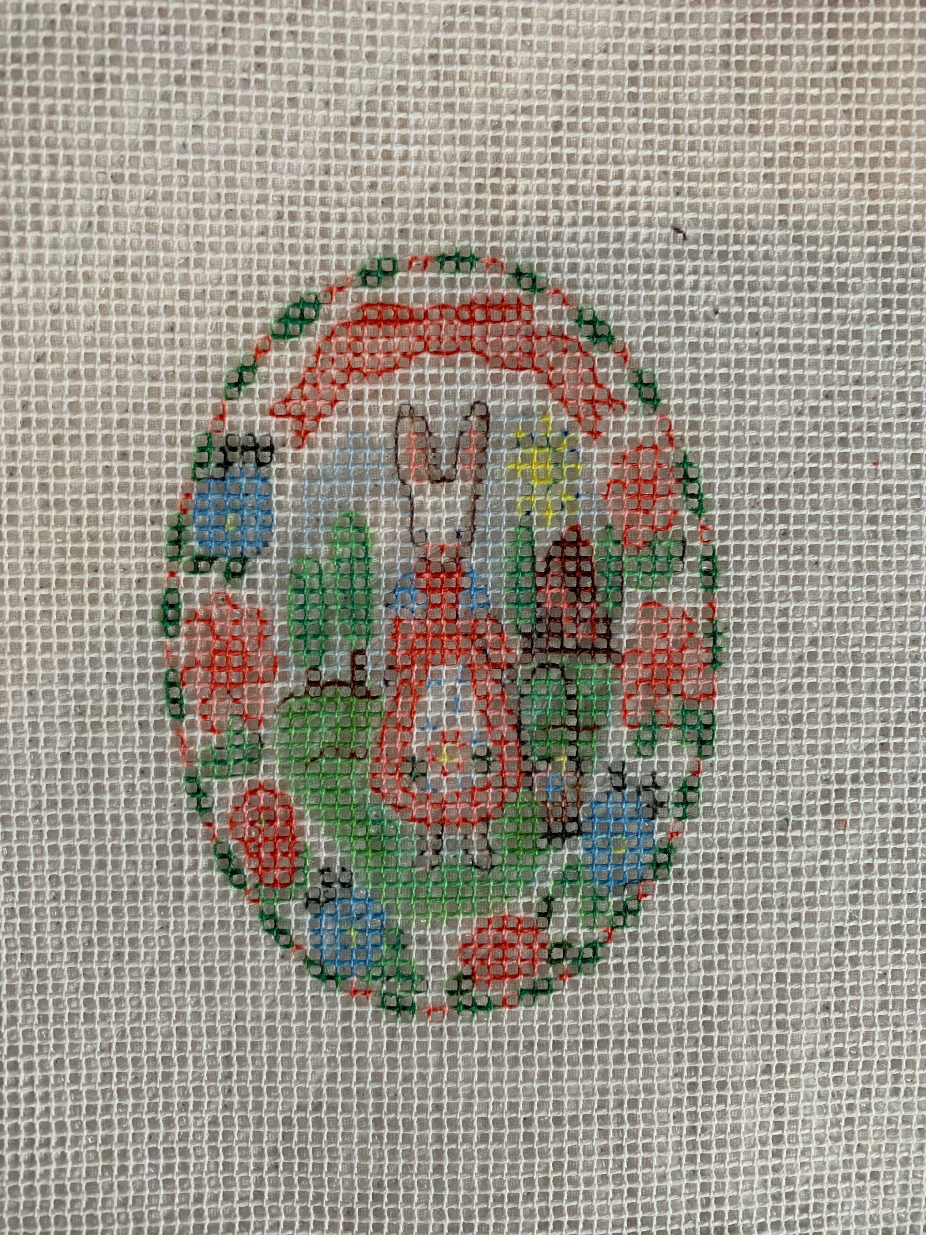 Needlepoint Girl Bunny Oval
