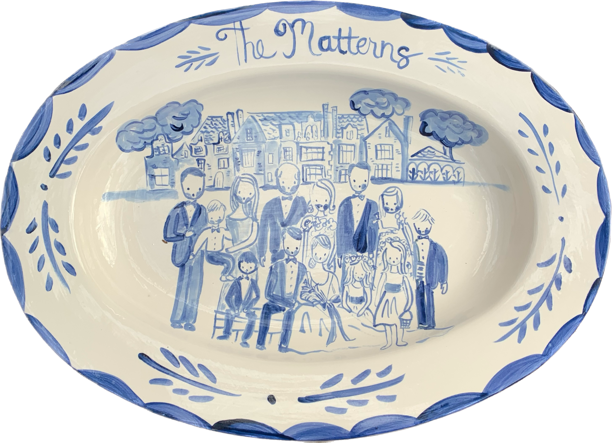 Large Custom Platter - Family and House (Blue and White)