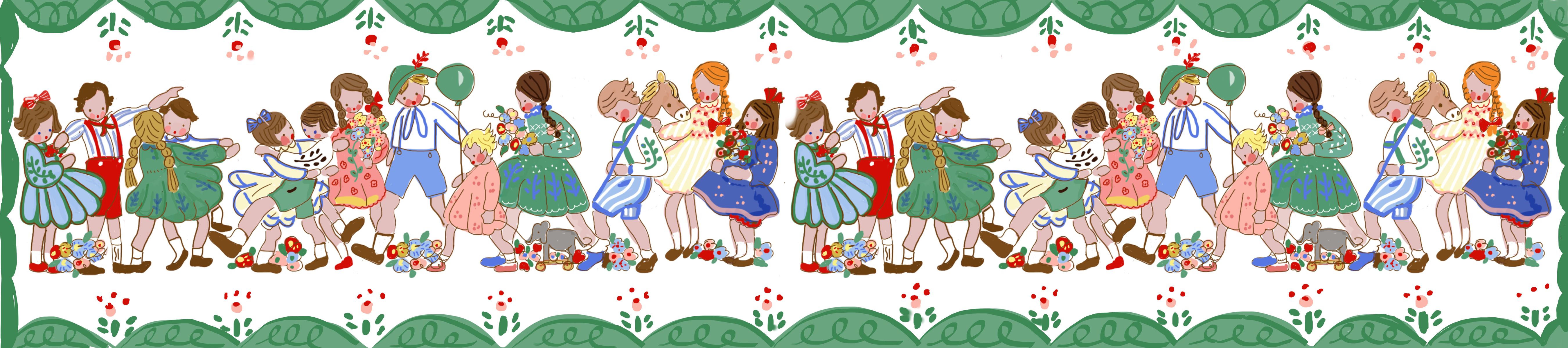 Dancing Children Silk Scarf 10"x45" - Premium from Tricia Lowenfield Shop