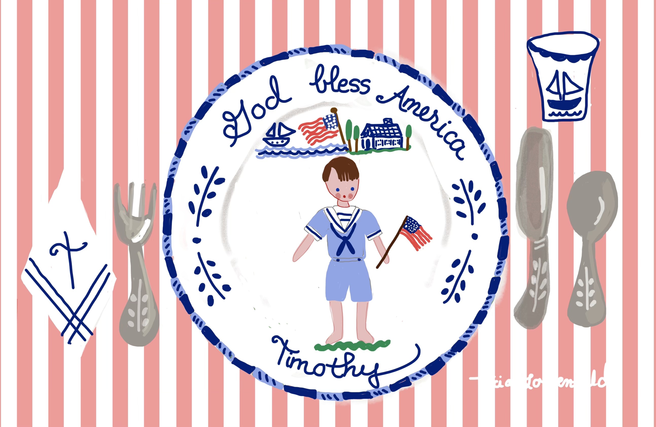 God Bless America Red Striped Portrait Placemat (personalized)