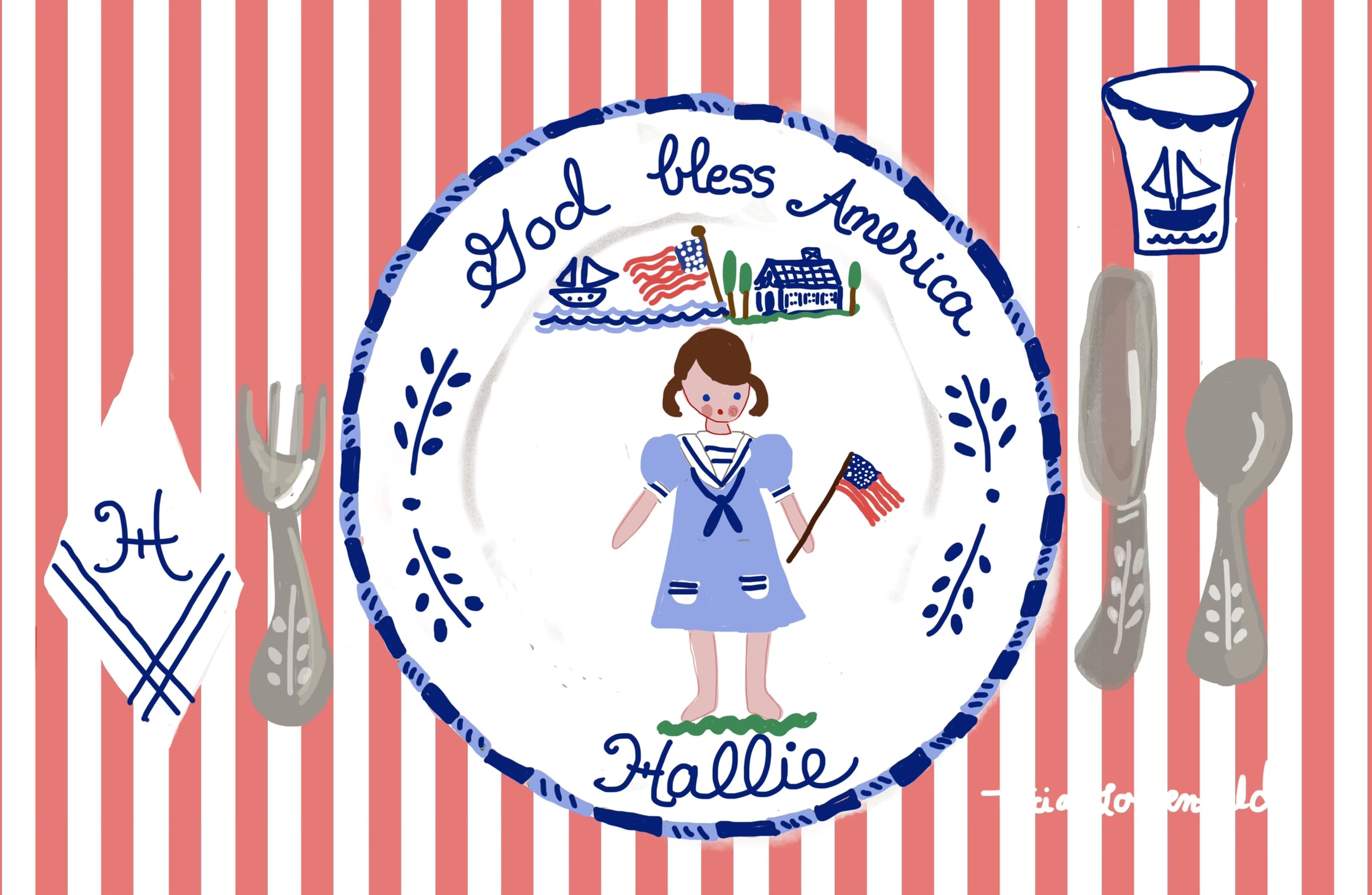 God Bless America Red Striped Portrait Placemat (personalized)