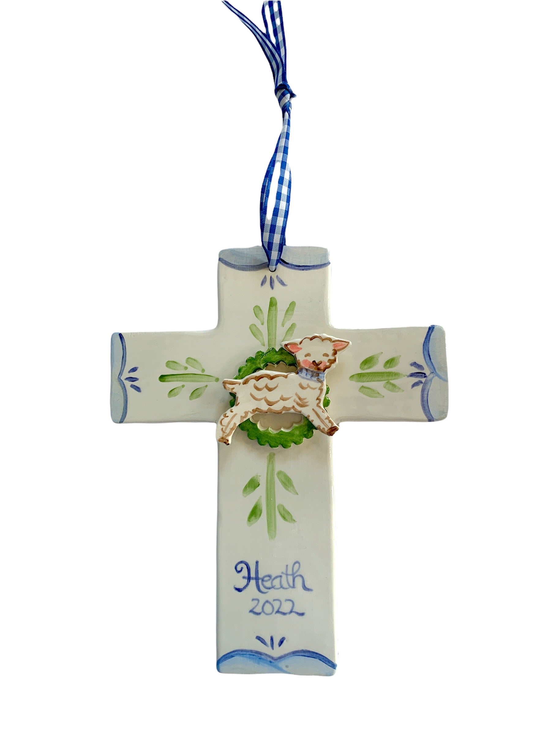 Large Lamb Cross Ornament - blue - Premium  from Tricia Lowenfield Design 