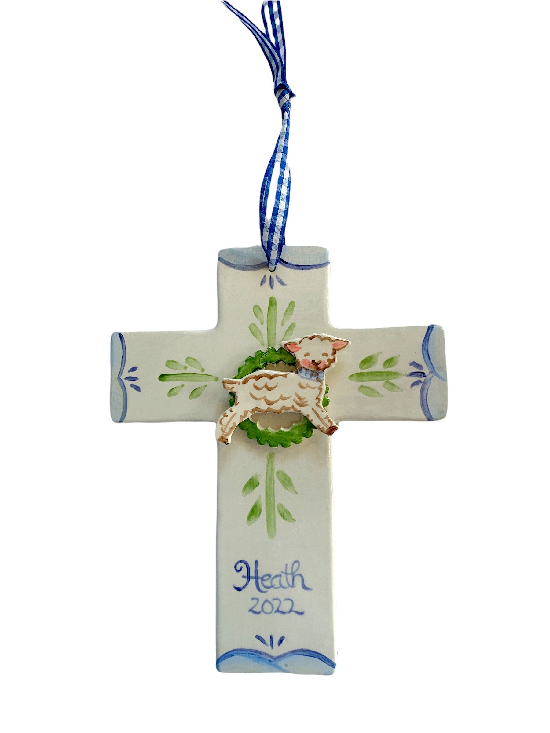 Large Lamb Cross Ornament - blue - Premium from Tricia Lowenfield Design