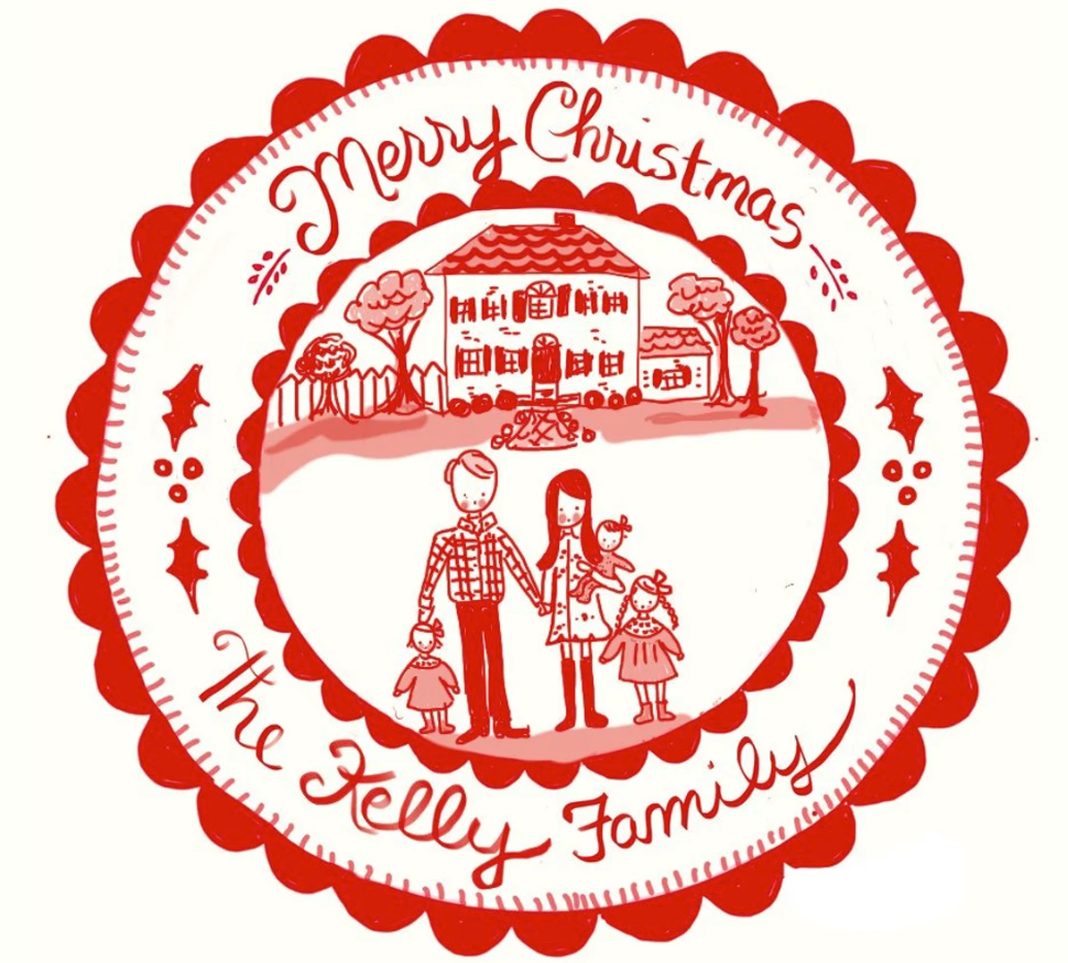 Custom Christmas Sticker Gift Tags - House and Family - Premium from Tricia Lowenfield Shop