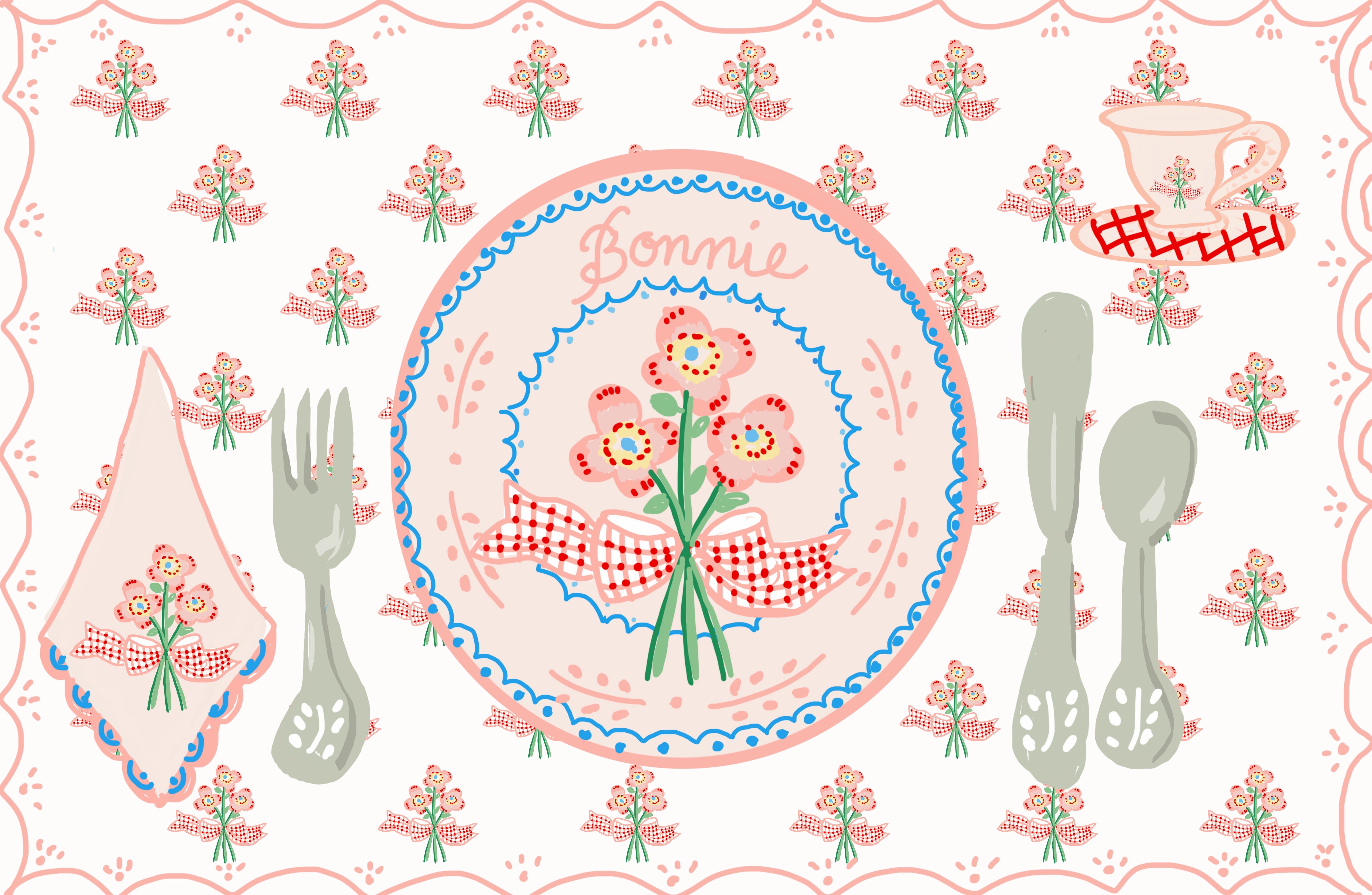 Blockprint Bouquet Placemat (personalized) - Premium Placemat from Tricia Lowenfield Shop 