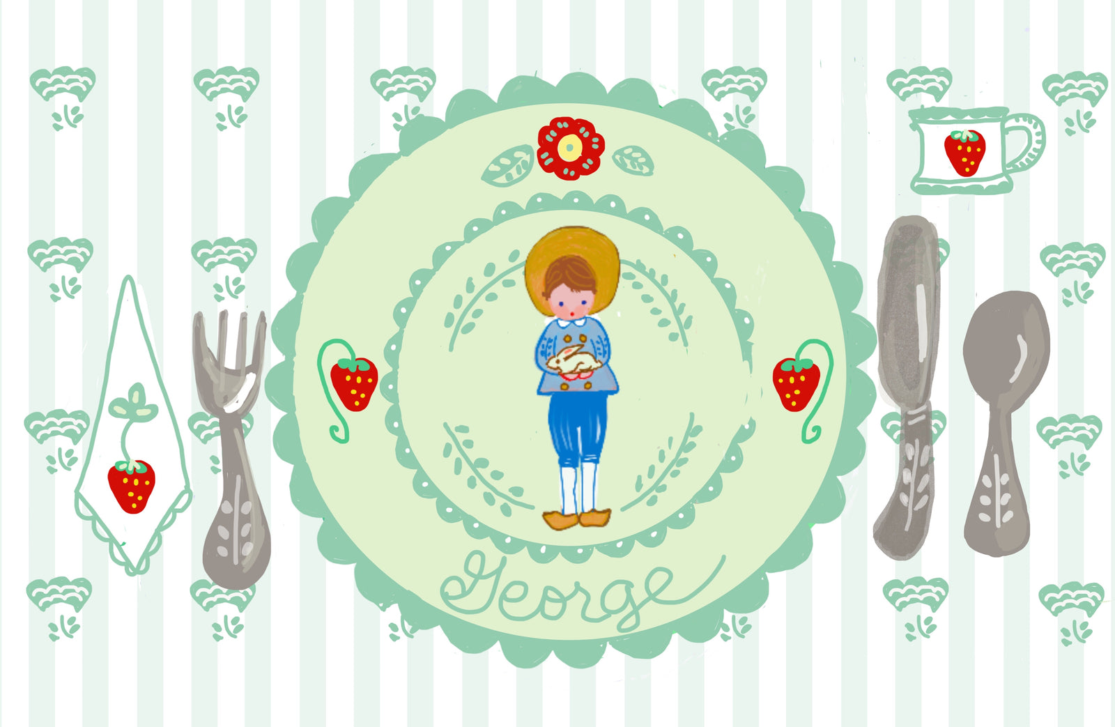 Boy Holding Bunny Placemat (personalized)