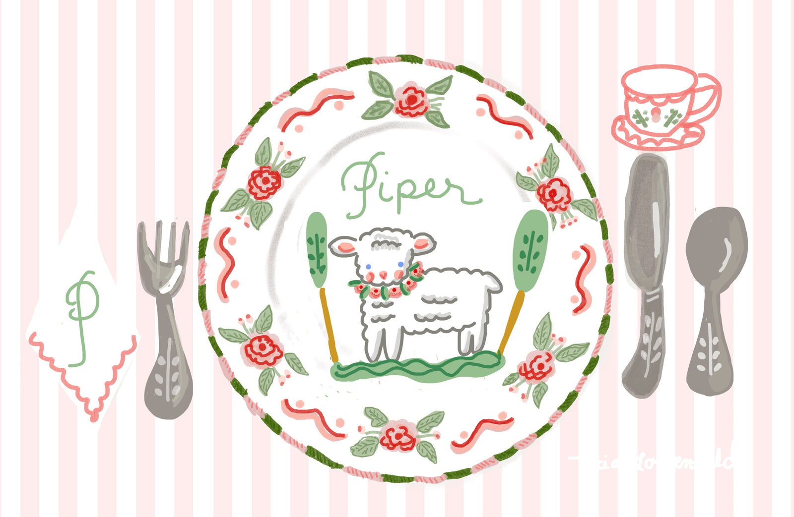 Pink Stripe Lamb Placemat (personalized)