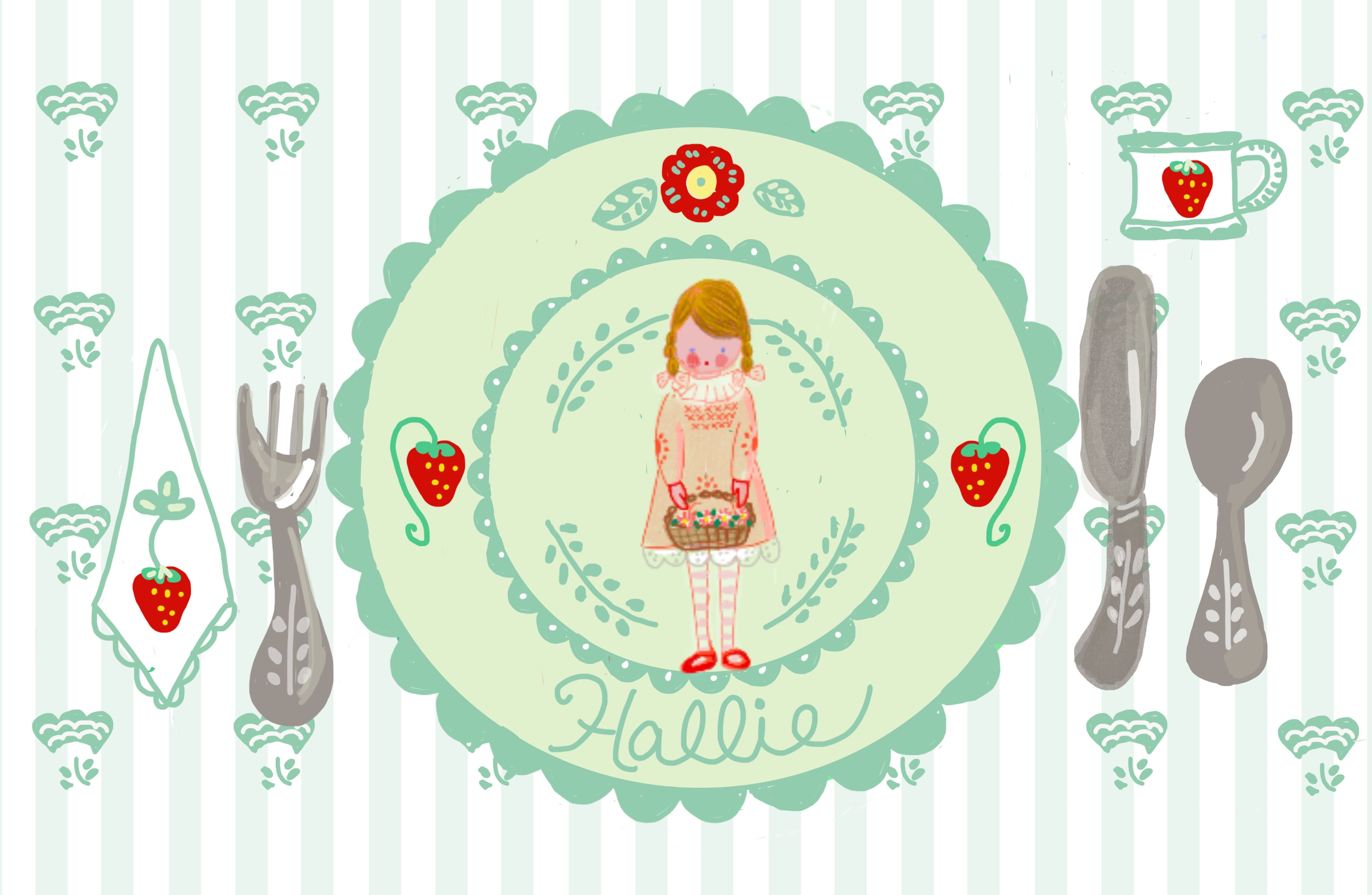 Girl with Flower Basket Placemat (personalized) - Premium Placemat from Tricia Lowenfield Shop 