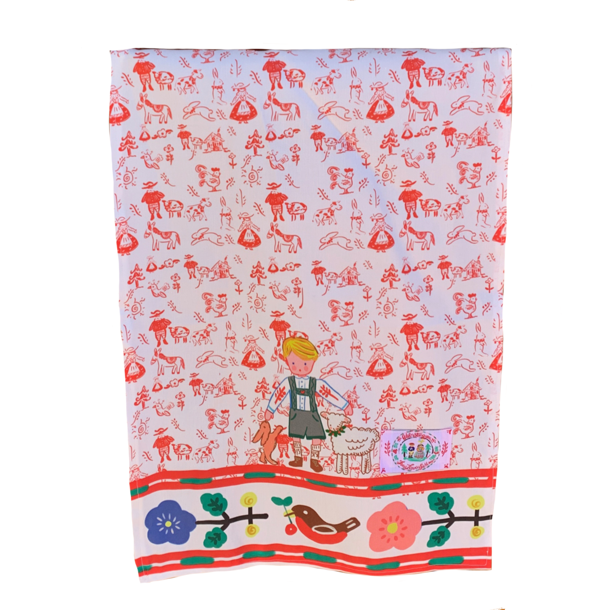 Christmas Tea Towel - Boy with Animals - Premium from Tricia Lowenfield Shop