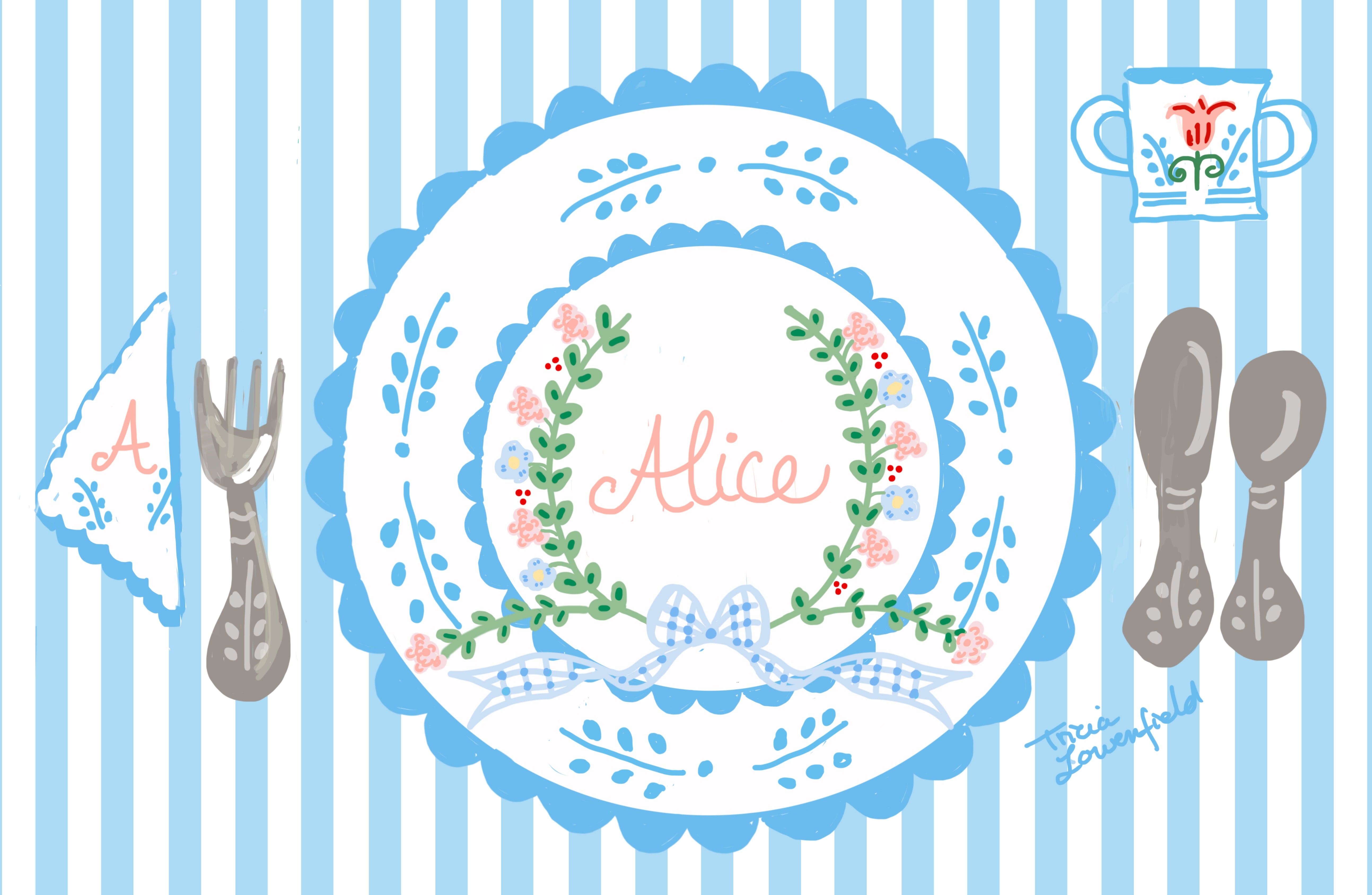 Striped Crest Placemat (personalized) - Premium Placemat from Tricia Lowenfield Shop