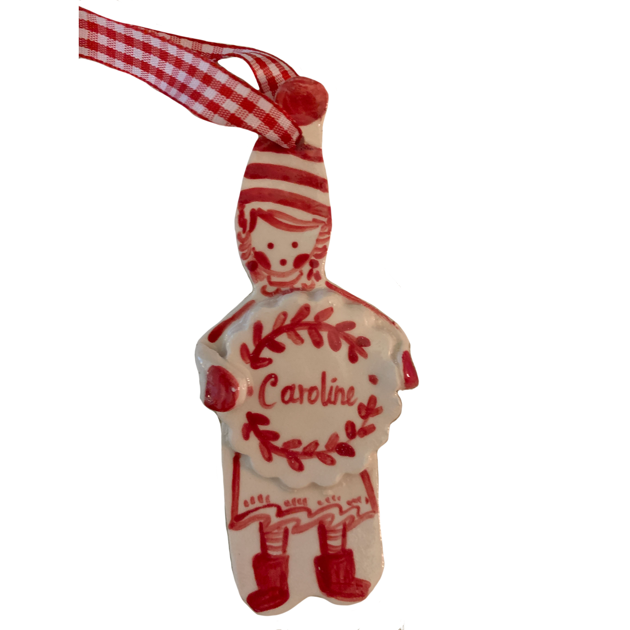 Wreath Girl Ornament - Red