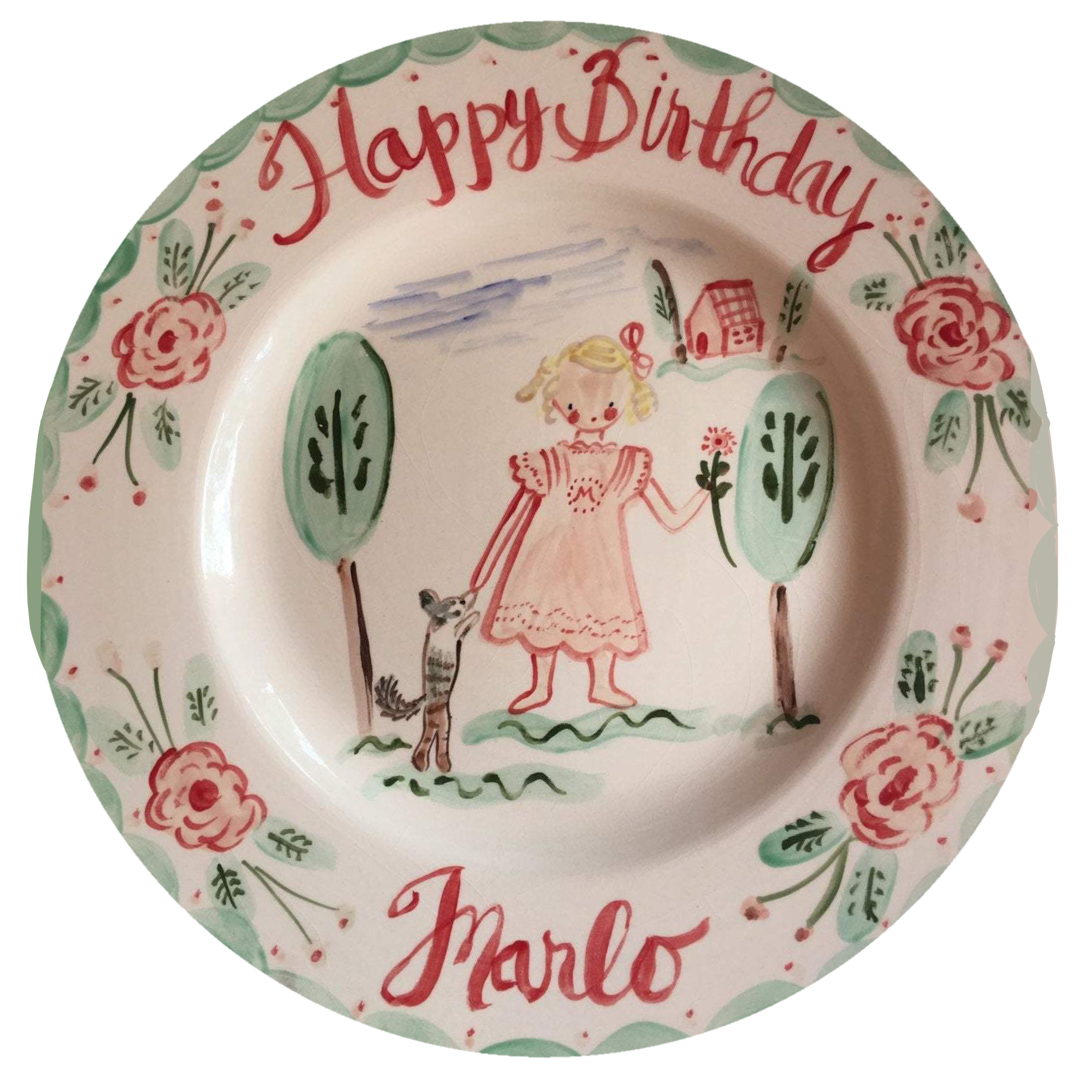 Birthday Plate- Roses/Trees - Tricia Lowenfield Design