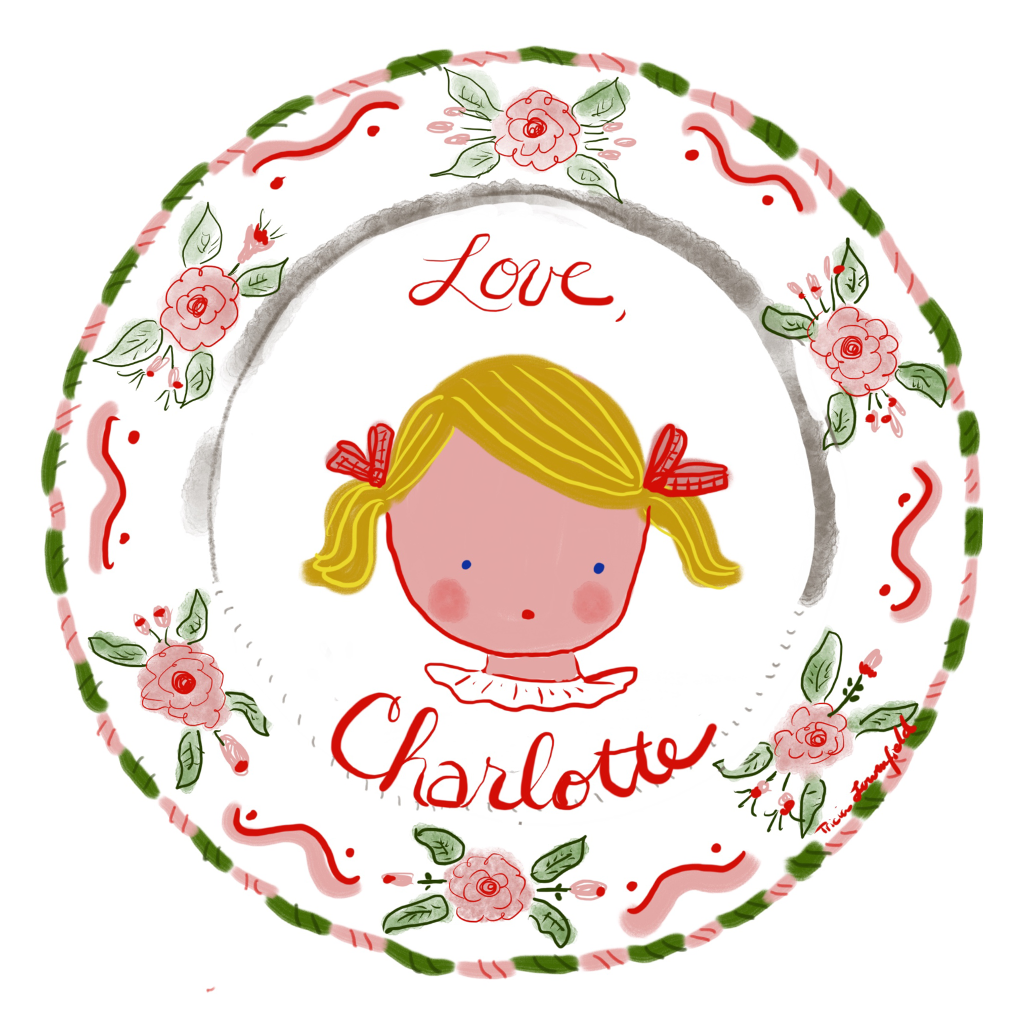 Custom Sticker Gift Tags - Roses and Pigtails from Tricia Lowenfield Shop