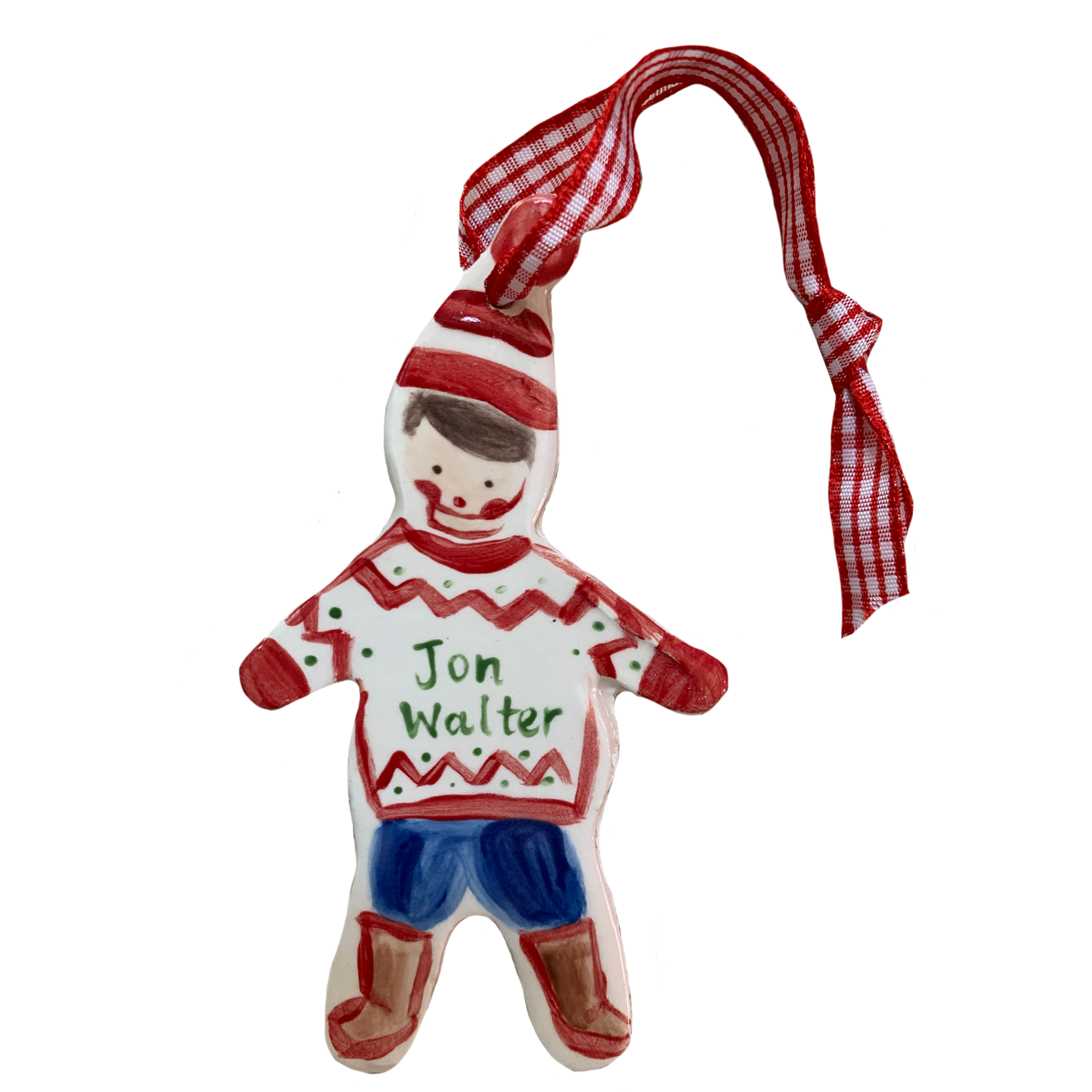 Christmas Boy ornament - Red Sweater Blue Pants - Premium  from Tricia Lowenfield Design 