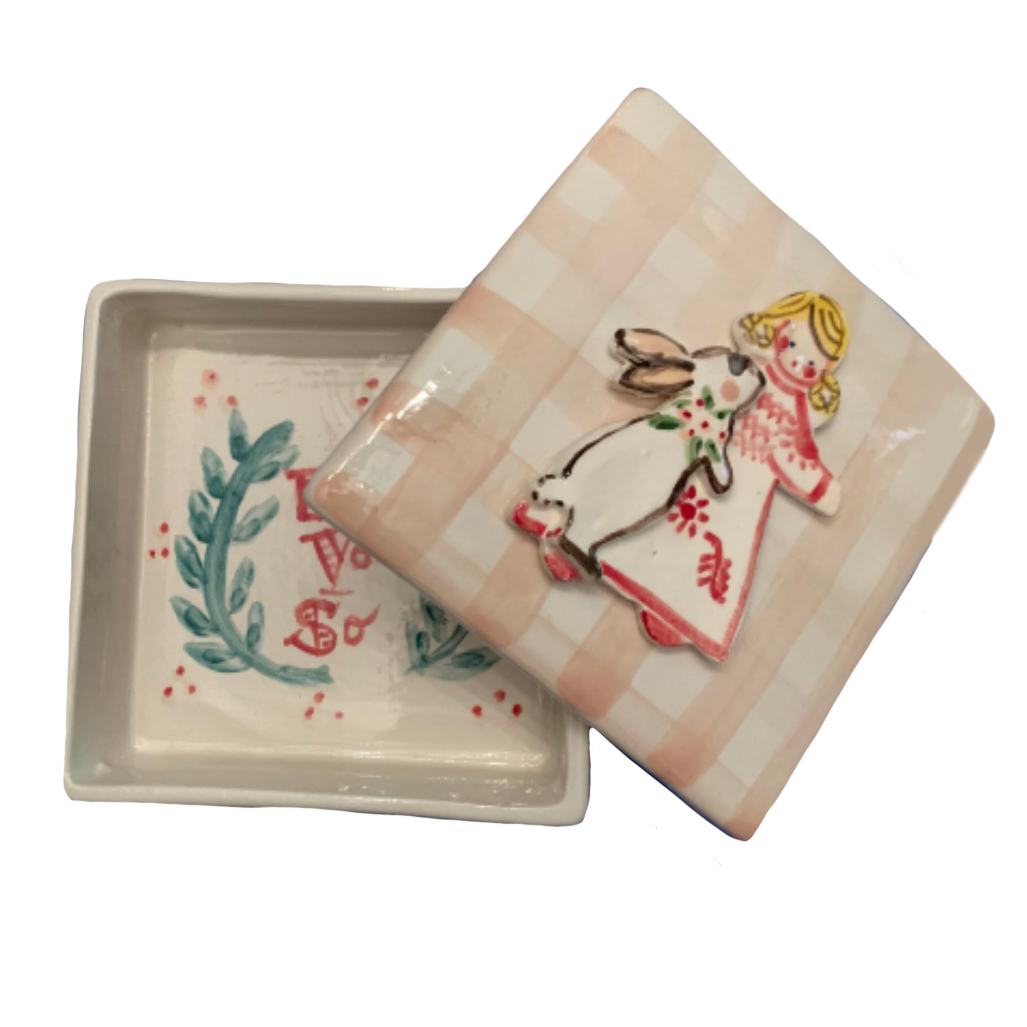 Trinket Box - Gingham Girl and Bunny - Premium  from Tricia Lowenfield Design 