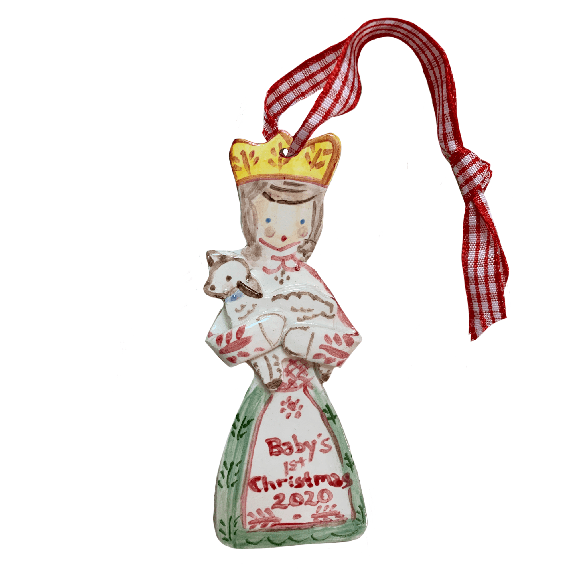 Baby's First Christmas Crown Girl with Lamb Ornament from Tricia Lowenfield Design
