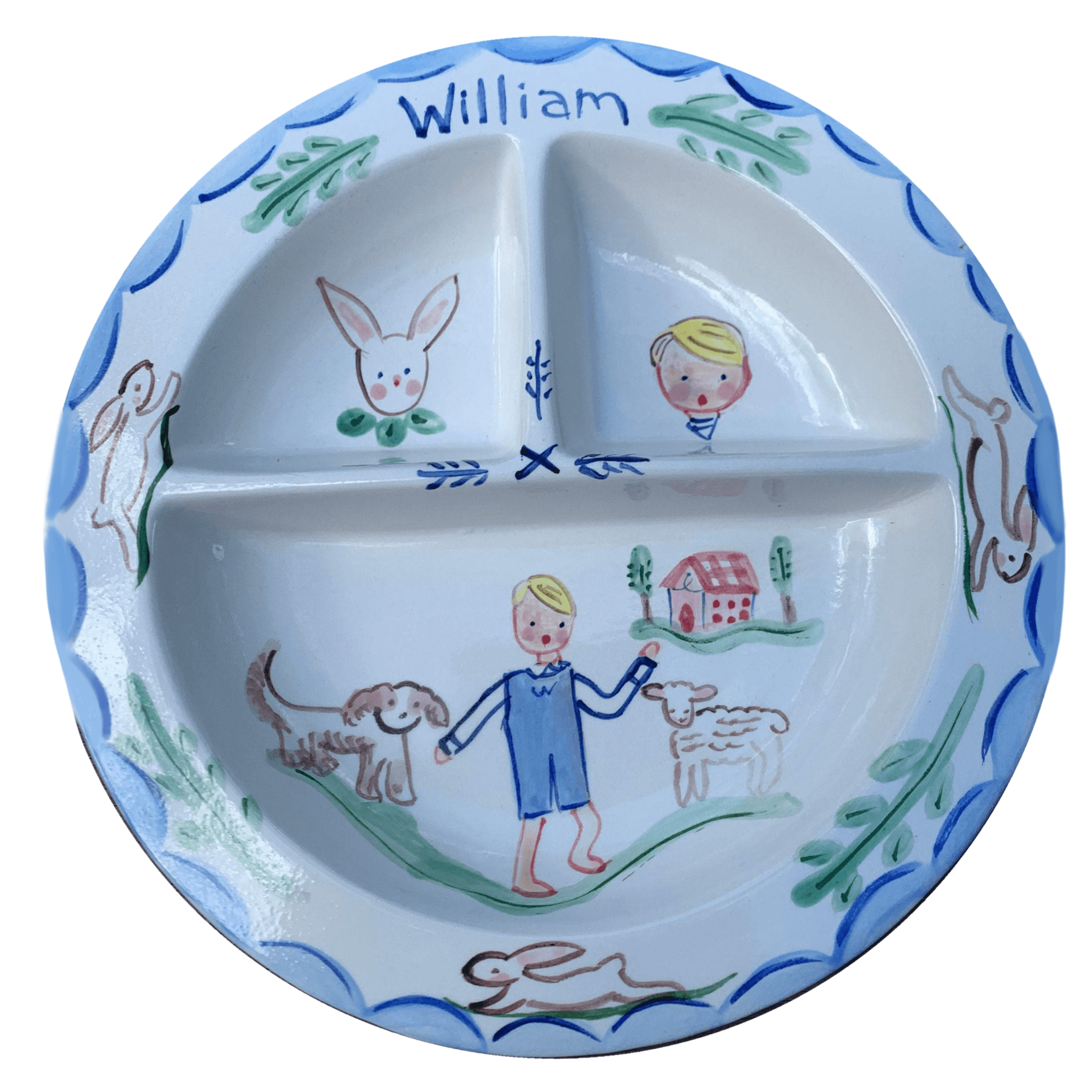 Baby Divided Bowl - Bunnies Dog Sheep from Tricia Lowenfield Shop