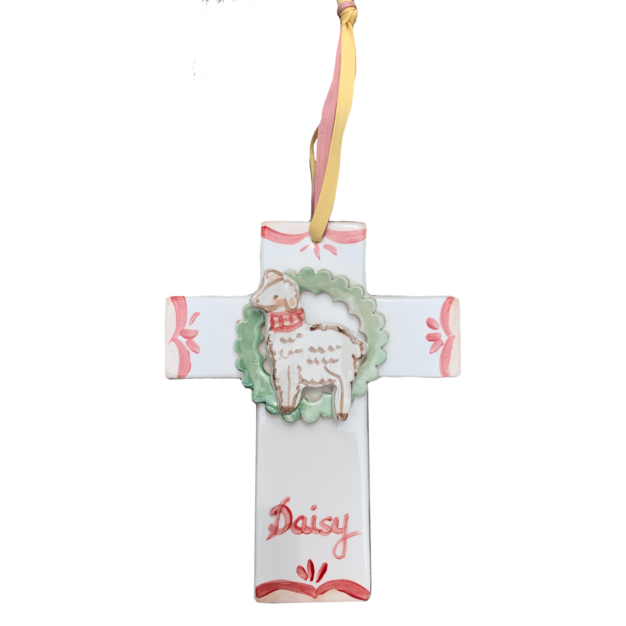 Lamb Cross Ornament - pink - Premium  from Tricia Lowenfield Design 