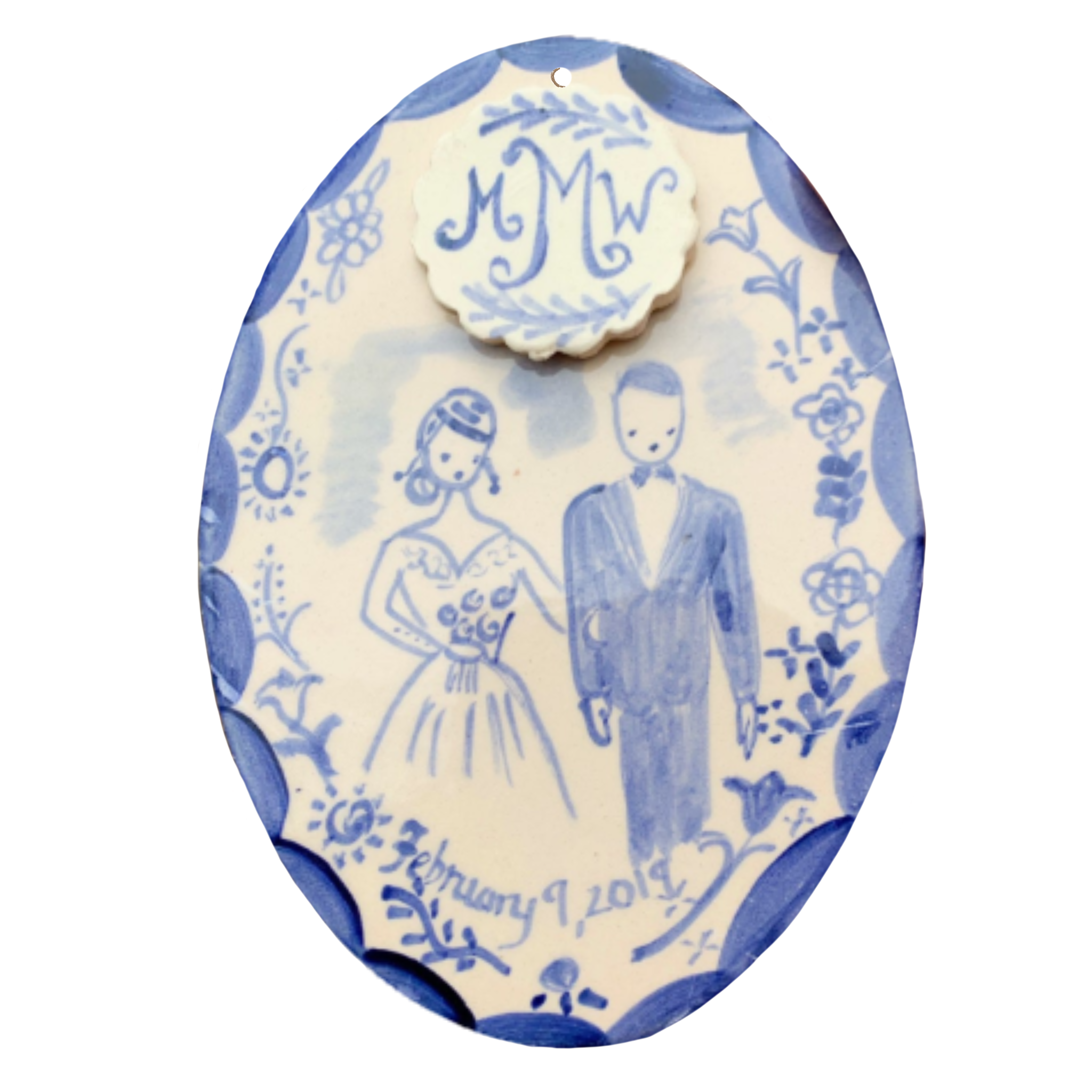 Bride and Groom Ornament - blue - Premium from Tricia Lowenfield Design