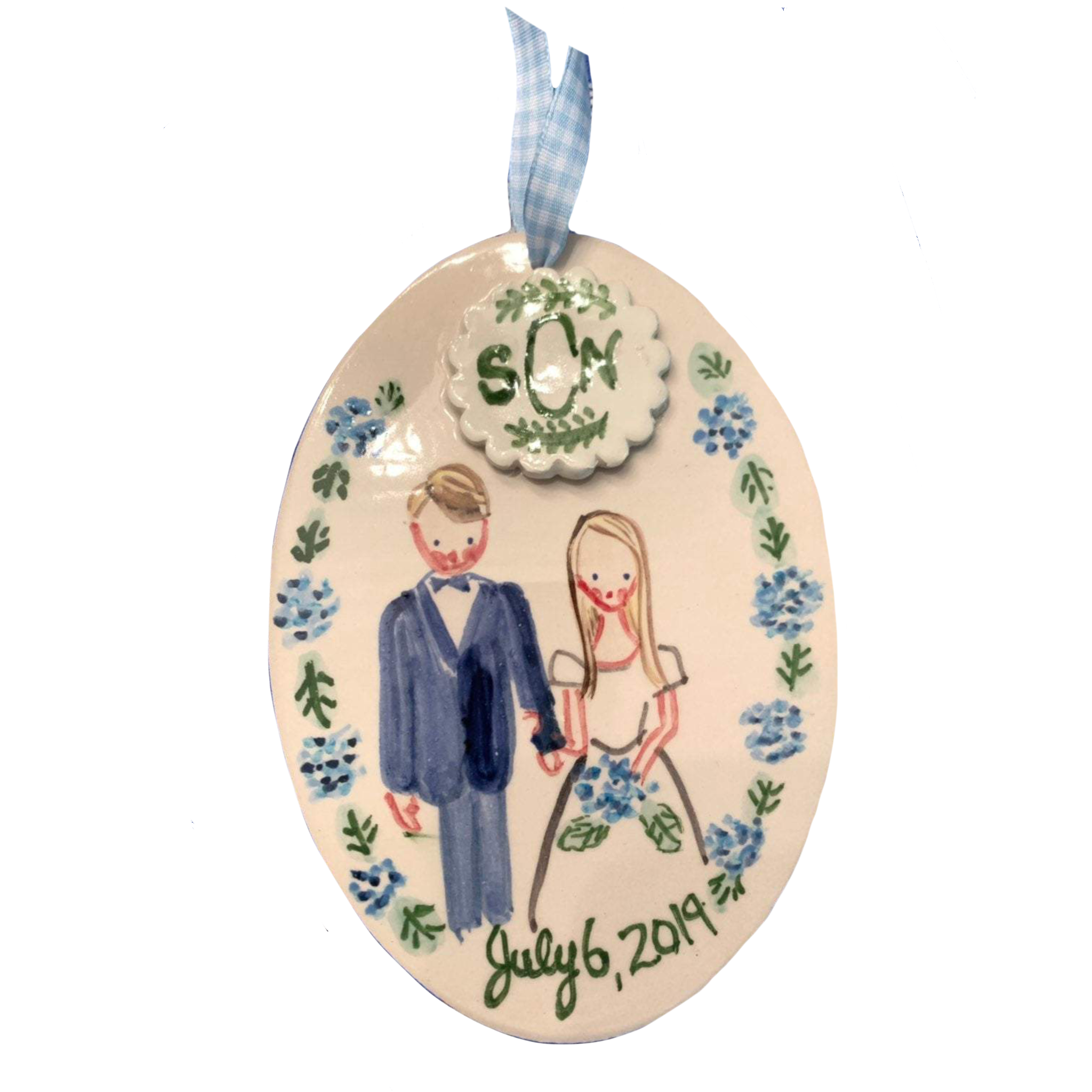 Bride and Groom Hydrangea Ornament (Full Color) from Tricia Lowenfield Design