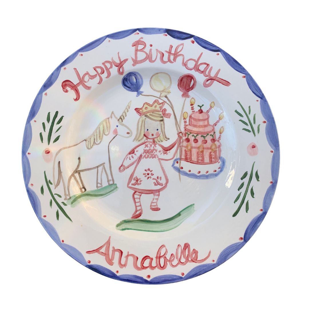 Birthday Plate - Unicorn, Cake, Balloons (Full Color) - Premium  from Tricia Lowenfield Shop 