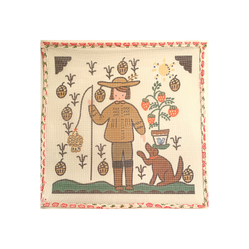 Needlepoint Canvas - Fisherman with Dog - Premium Needlepoint from Tricia Lowenfield Design 