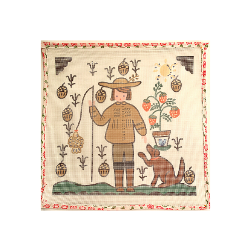 Needlepoint Canvas - Fisherman with Dog - Premium Needlepoint from Tricia Lowenfield Design