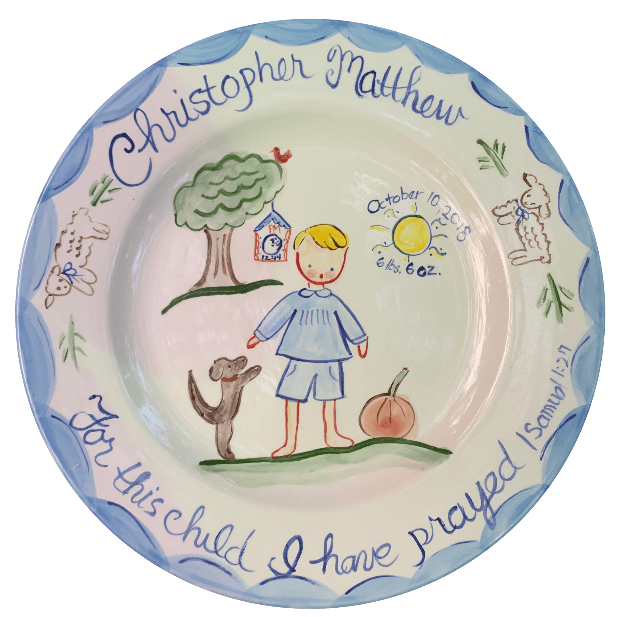 1 Samuel 1:27 Plate - Boy - Premium plate from Tricia Lowenfield Design