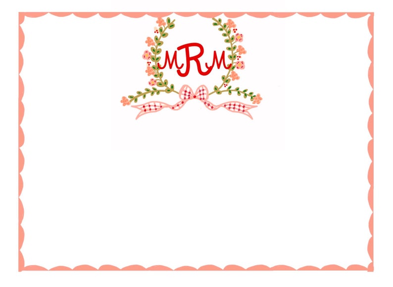 Personalized Notecards with Envelopes - Pink Leaf Monogram - Tricia Lowenfield Design