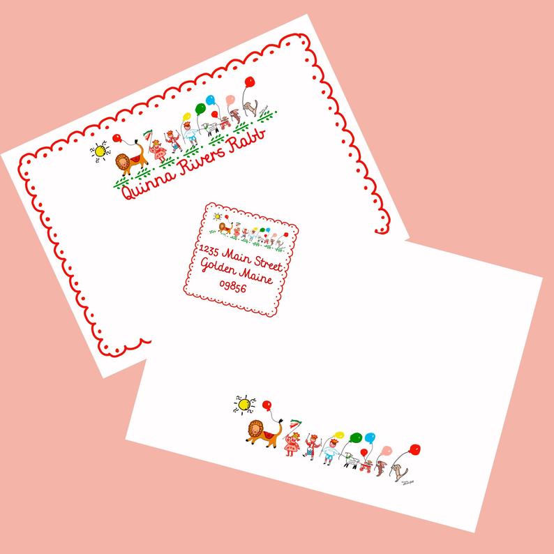 Personalized Notecards with Envelopes - Circus Parade - Tricia Lowenfield Design