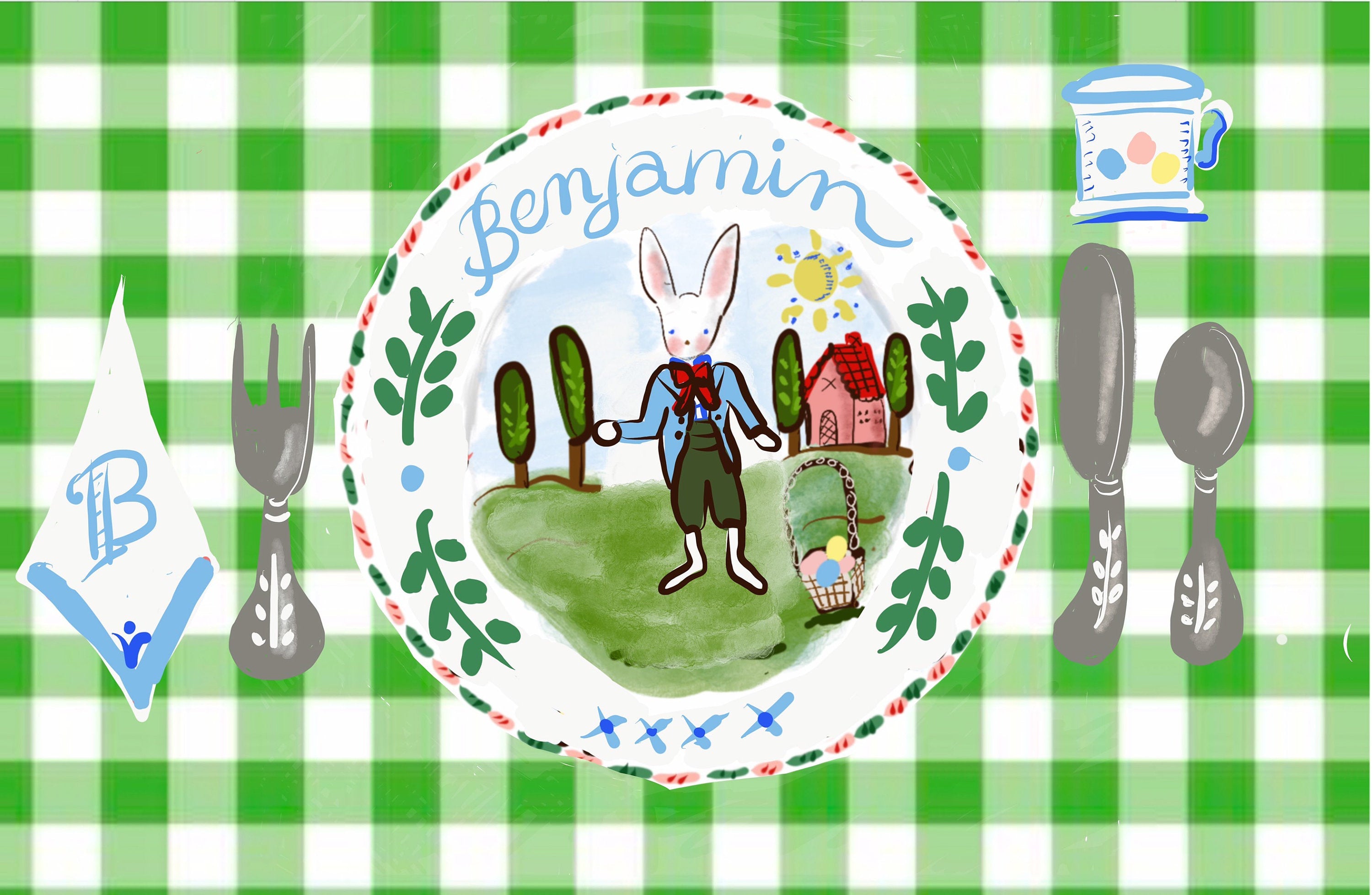 Bunny Gingham Placemat (personalized) - Premium from Tricia Lowenfield Design