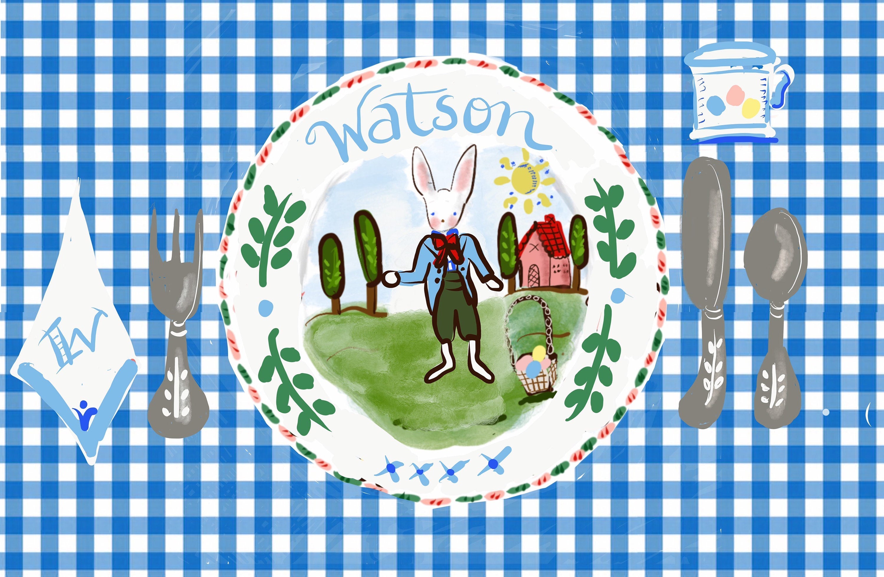 Bunny Gingham Placemat (personalized) - Premium from Tricia Lowenfield Shop