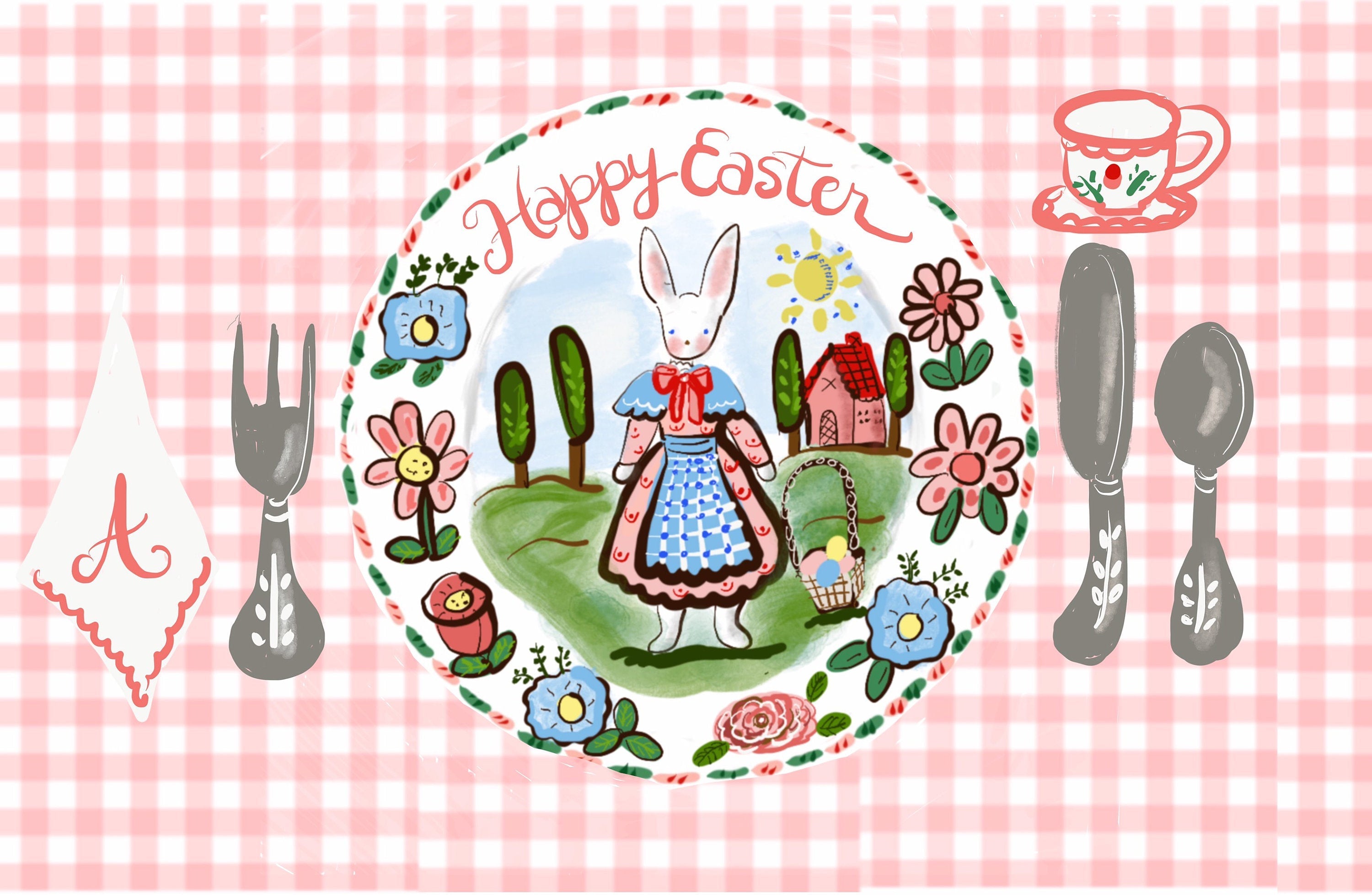 Bunny Gingham Placemat (personalized) - Premium from Tricia Lowenfield Design