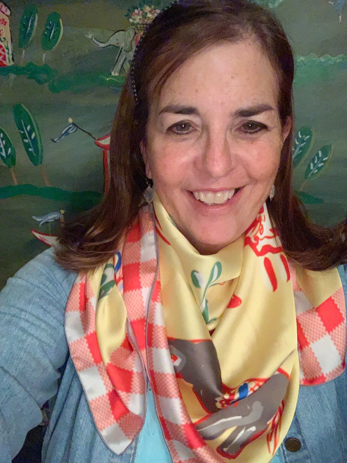 Large Silk Whimsical Scarf - Fisherman and Dog