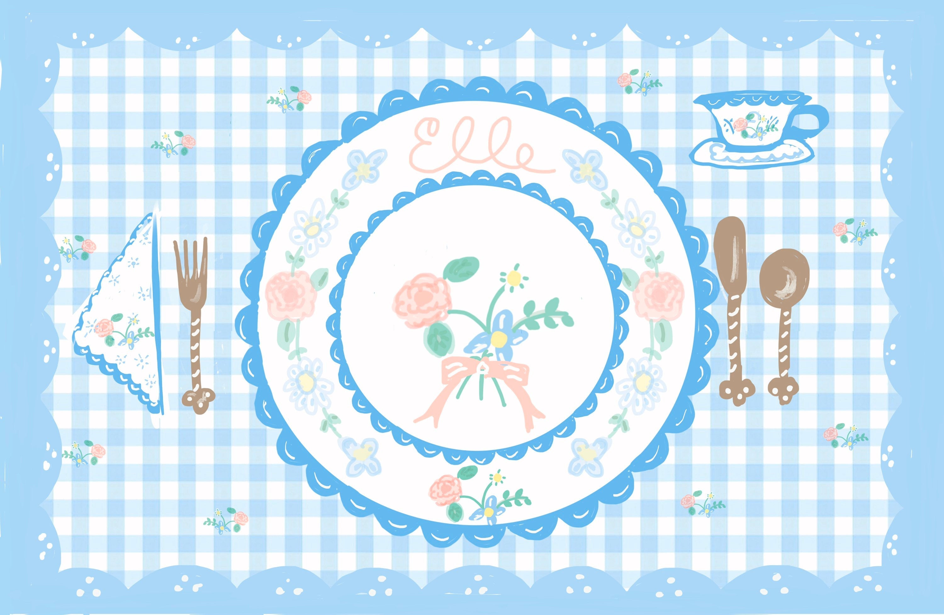 Laminated Placemat - Pastel Blue Gingham from Tricia Lowenfield Shop