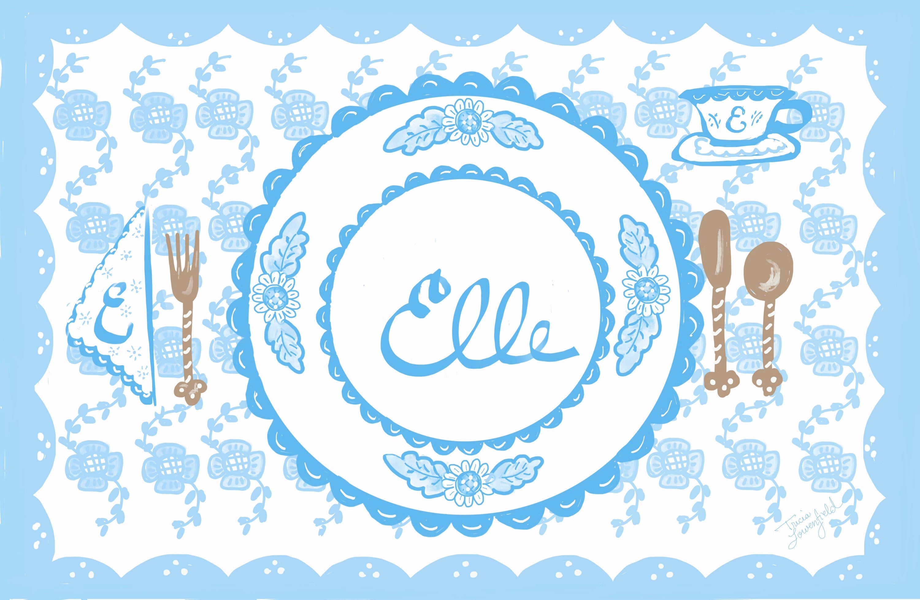 Laminated Placemat - Pastel Blue/White (Collaboration with Born on Fifth) - Premium  from Tricia Lowenfield Shop 