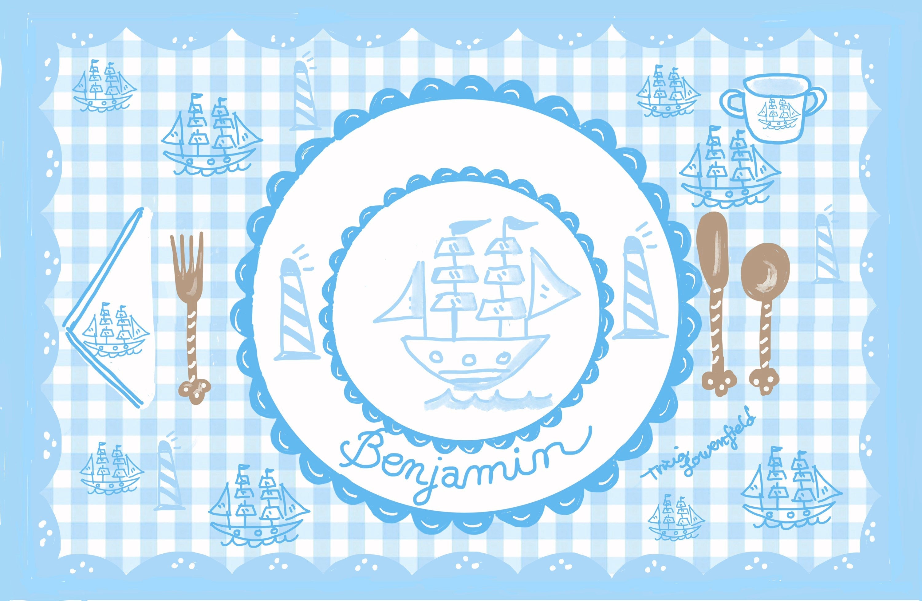 Laminated Placemat - Pastel Ship (Collaboration with Born on Fifth) - Premium  from Tricia Lowenfield Shop 