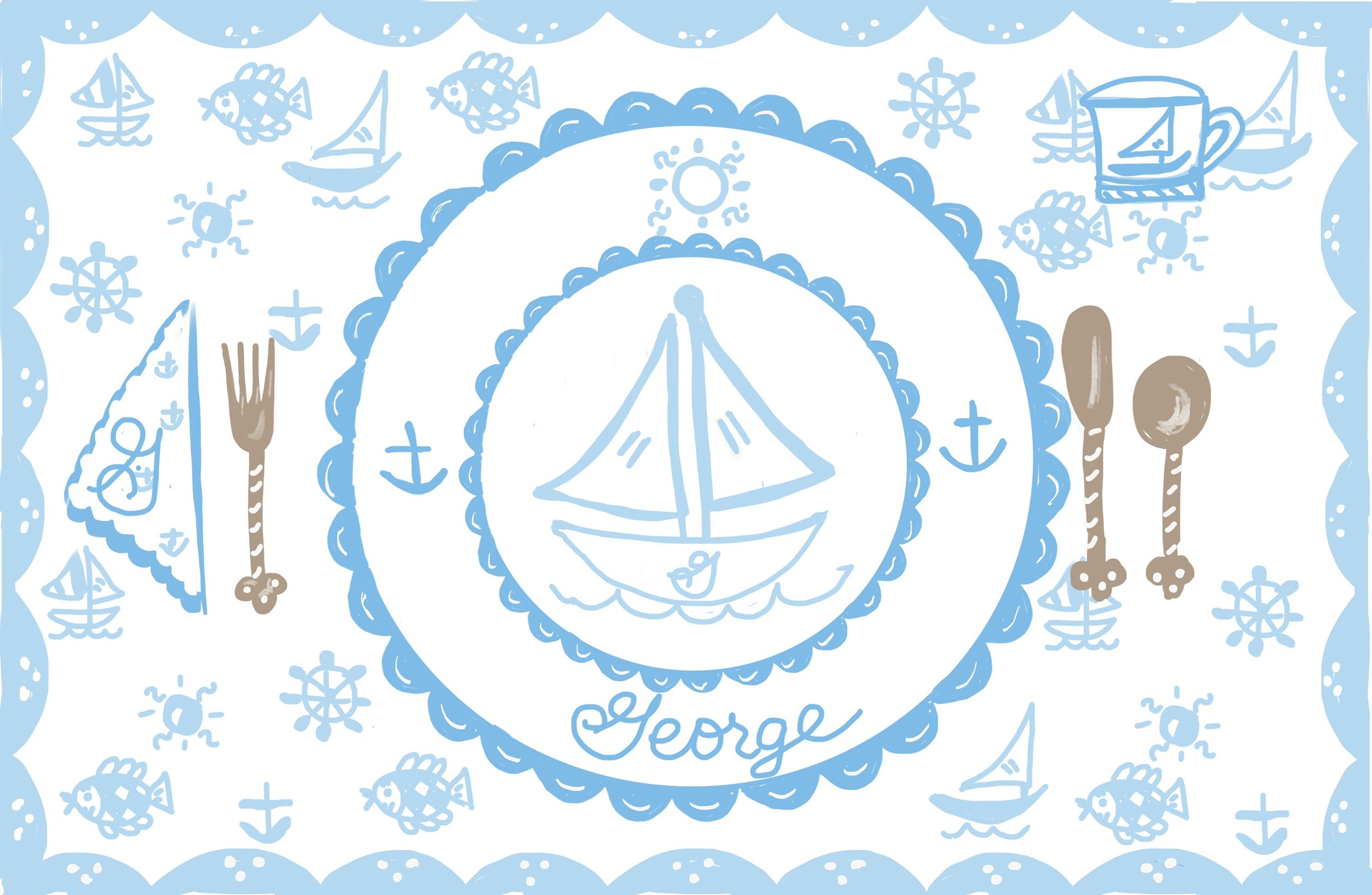 Laminated Placemat - Pastel Blue Sailboat from Tricia Lowenfield Shop