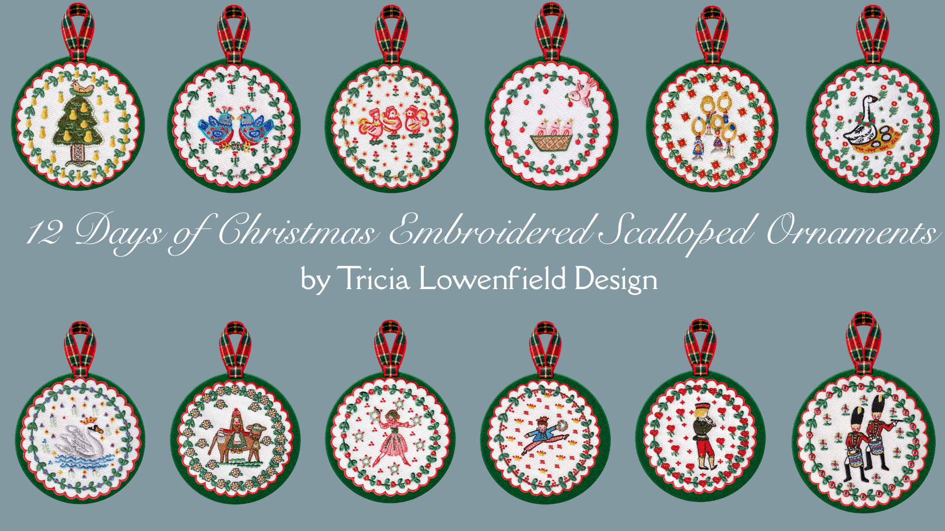 12 Days of Christmas Embroidered Ornament Set (Pre-Order)