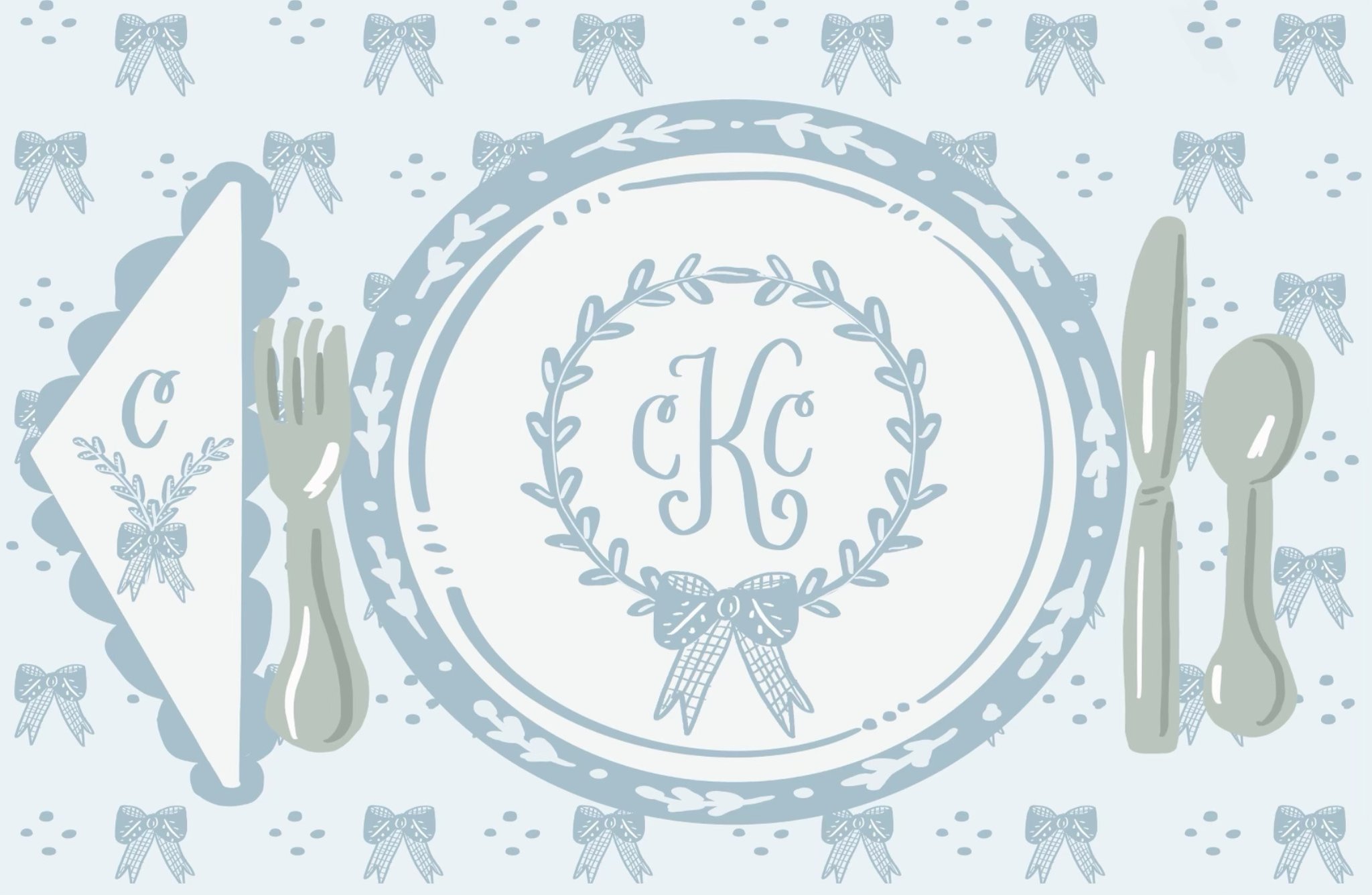 Blue Bows Placemat (personalized) - Premium Placemat from Tricia Lowenfield Shop 