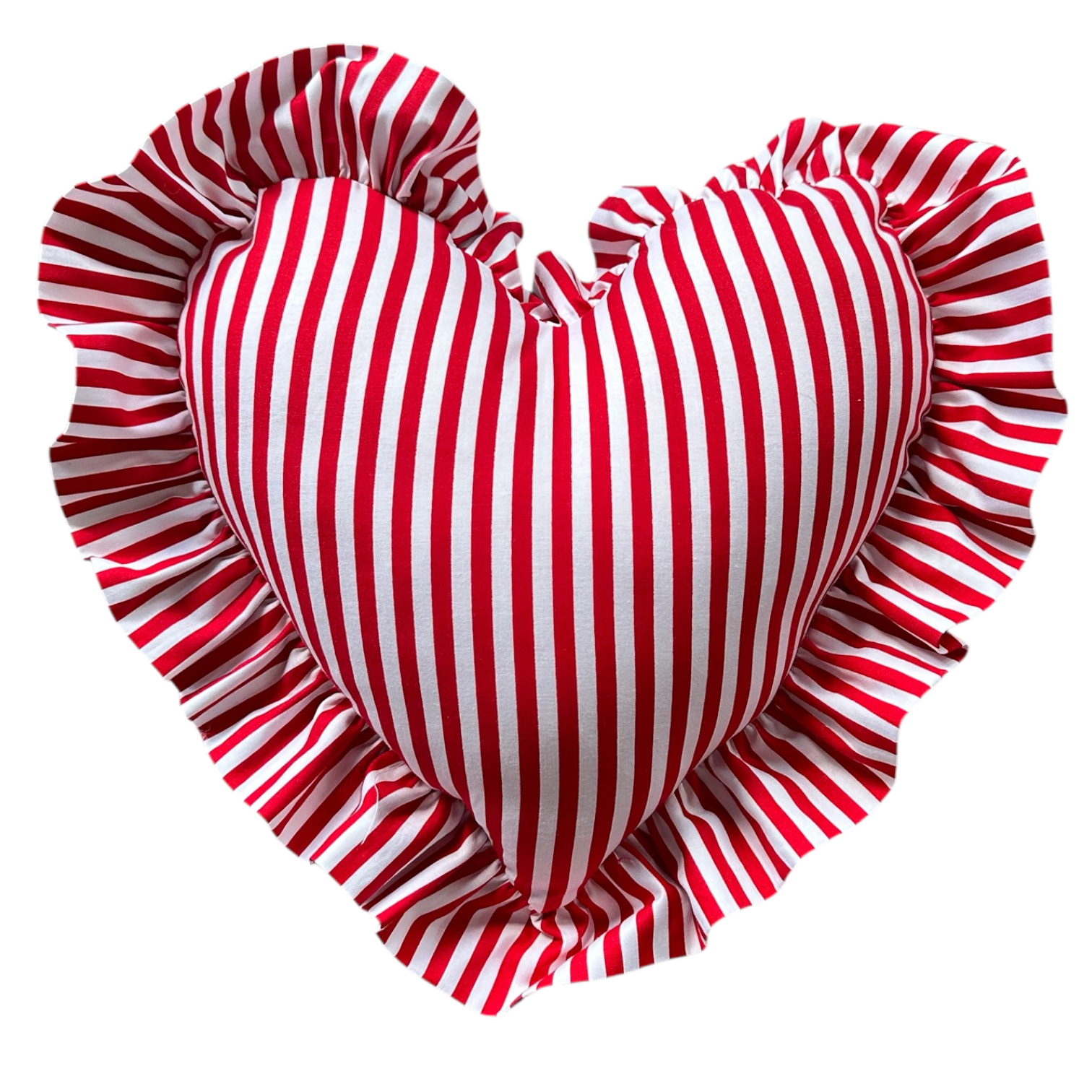 Heart Ruffle Pillow - red/white stripe