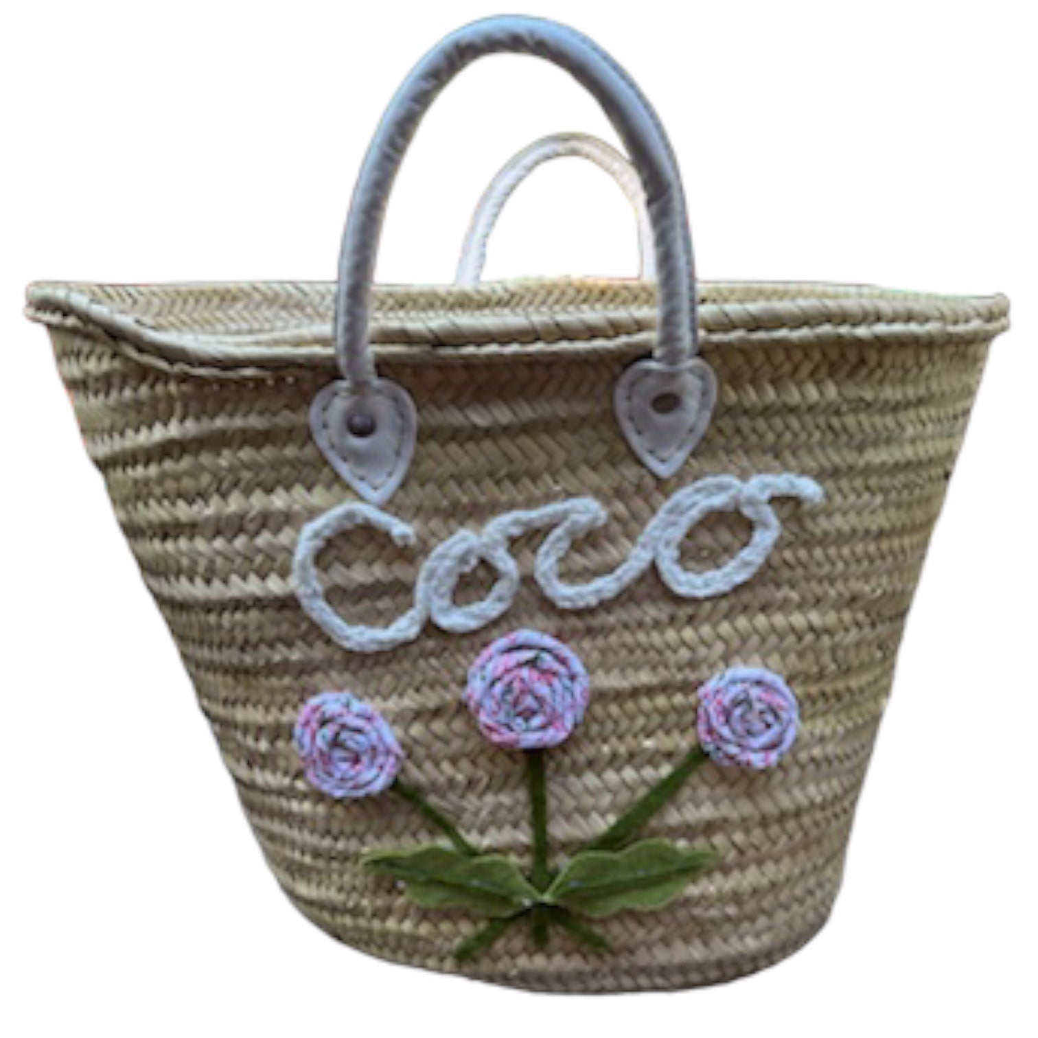 Big Embroidered Bag / Basket / French Market Basket / Straw Basket - white - Premium  from Tricia Lowenfield Design 