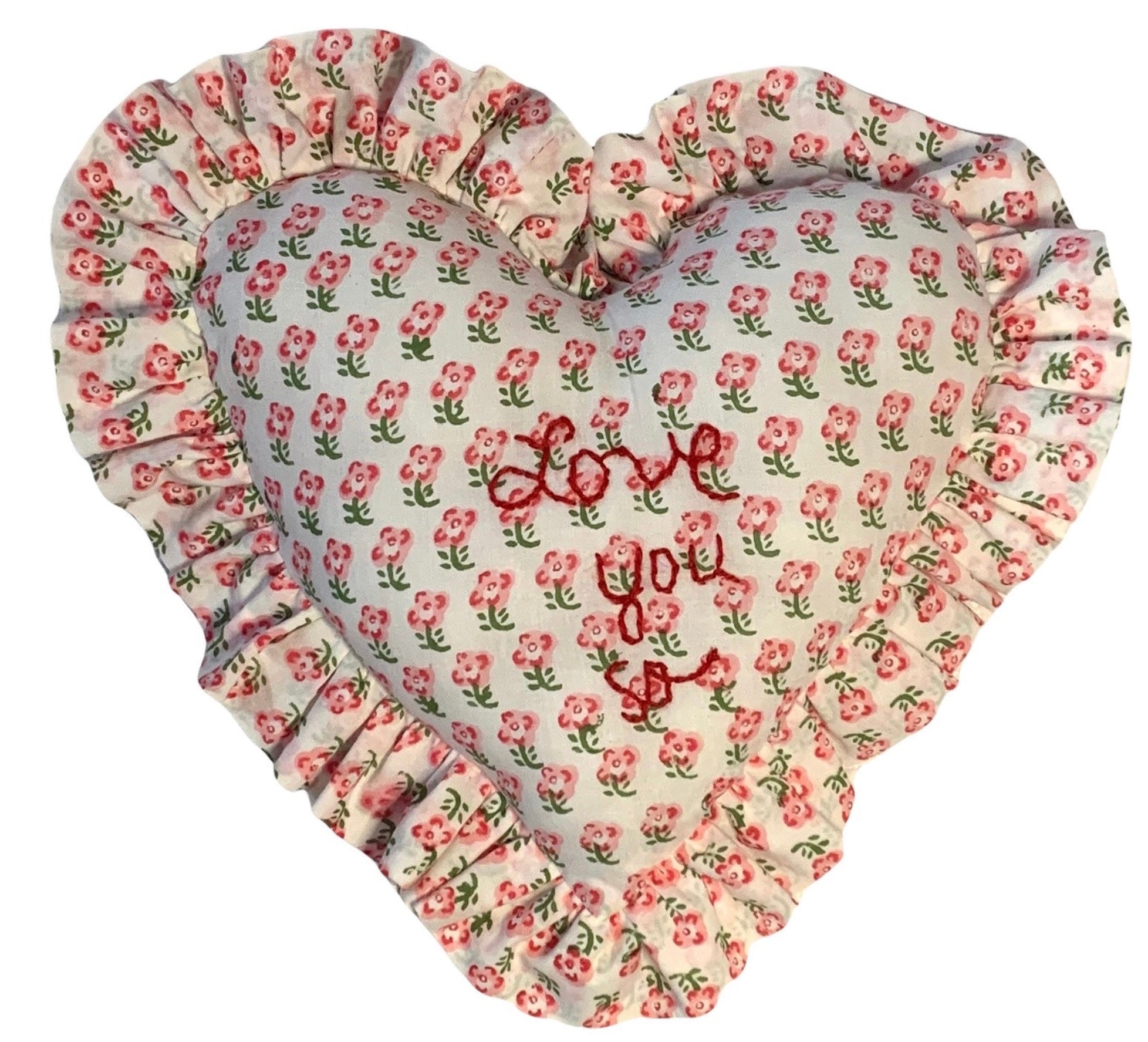 Heart Ruffle Pillow - blockprint - Premium  from Tricia Lowenfield Design 