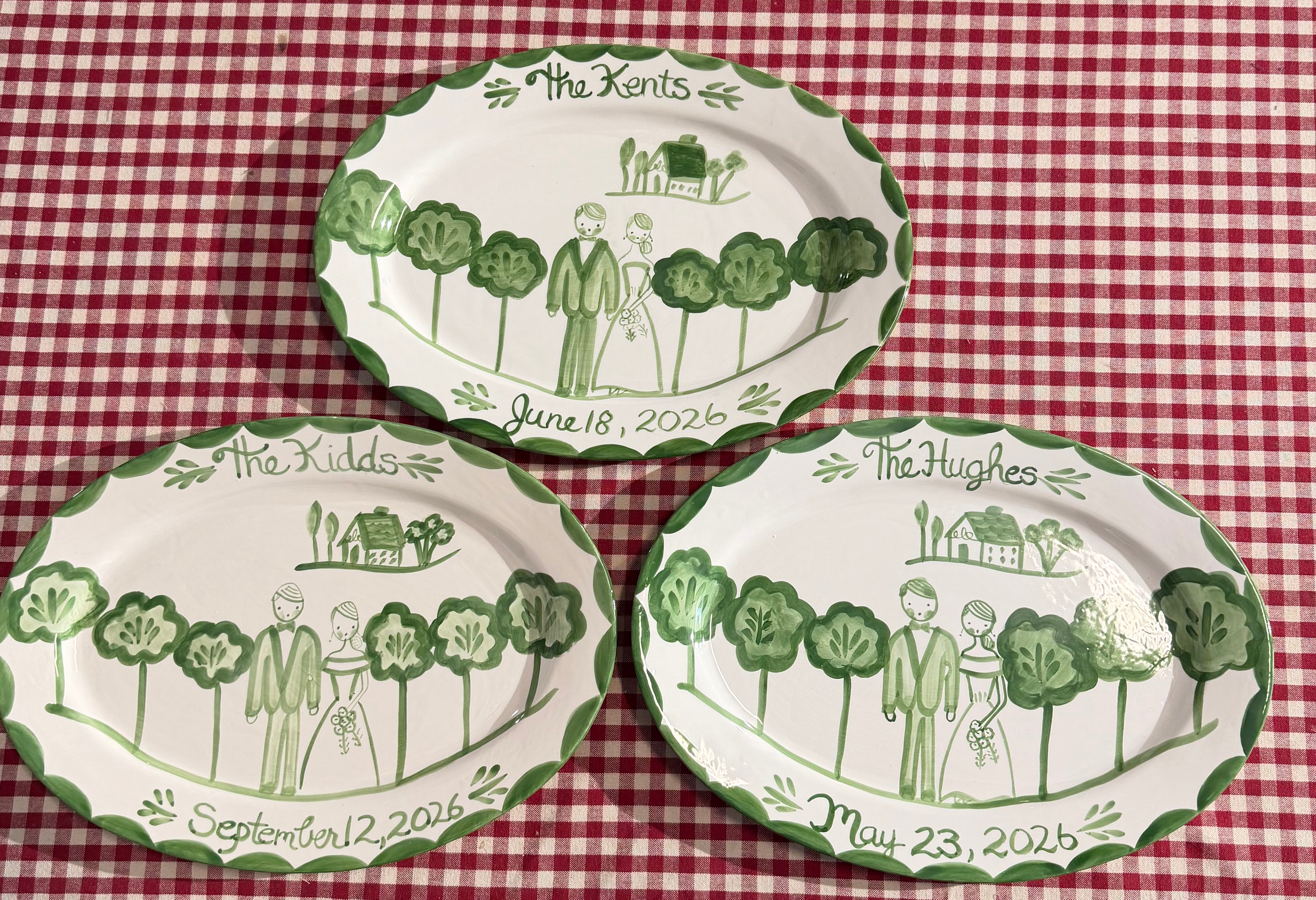 Large Custom Bride and Groom Platter (Green and White)