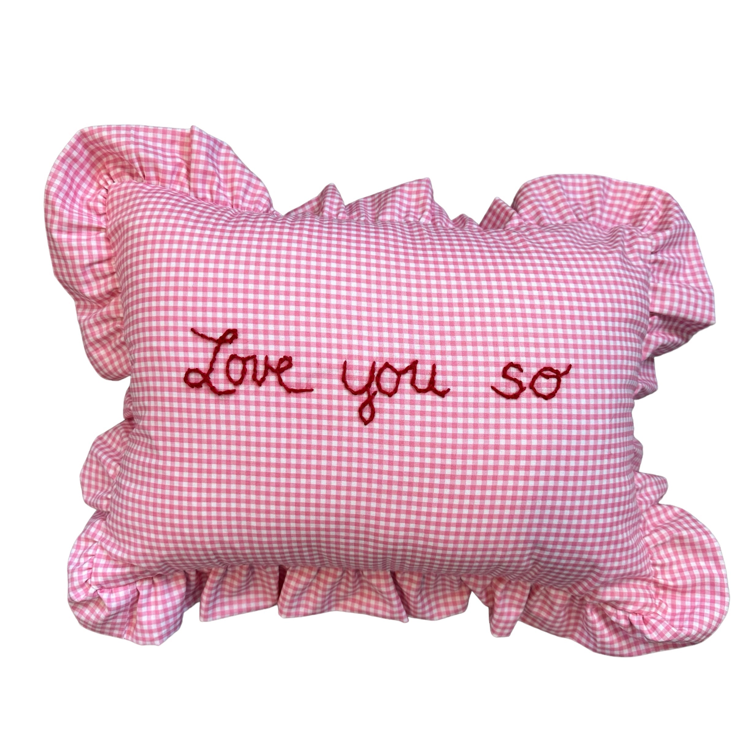Rectangle Ruffle Pillow - Love You So - pink gingham - Premium  from Tricia Lowenfield Design 