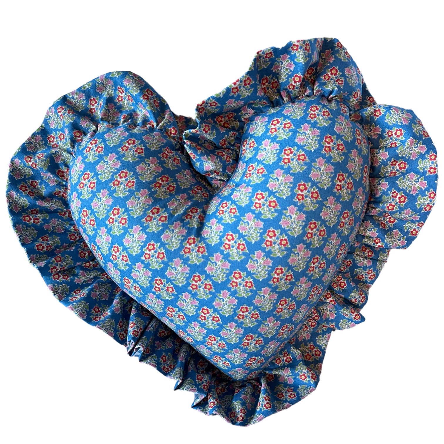 Heart Ruffle Pillow - blue print - Premium  from Tricia Lowenfield Design 