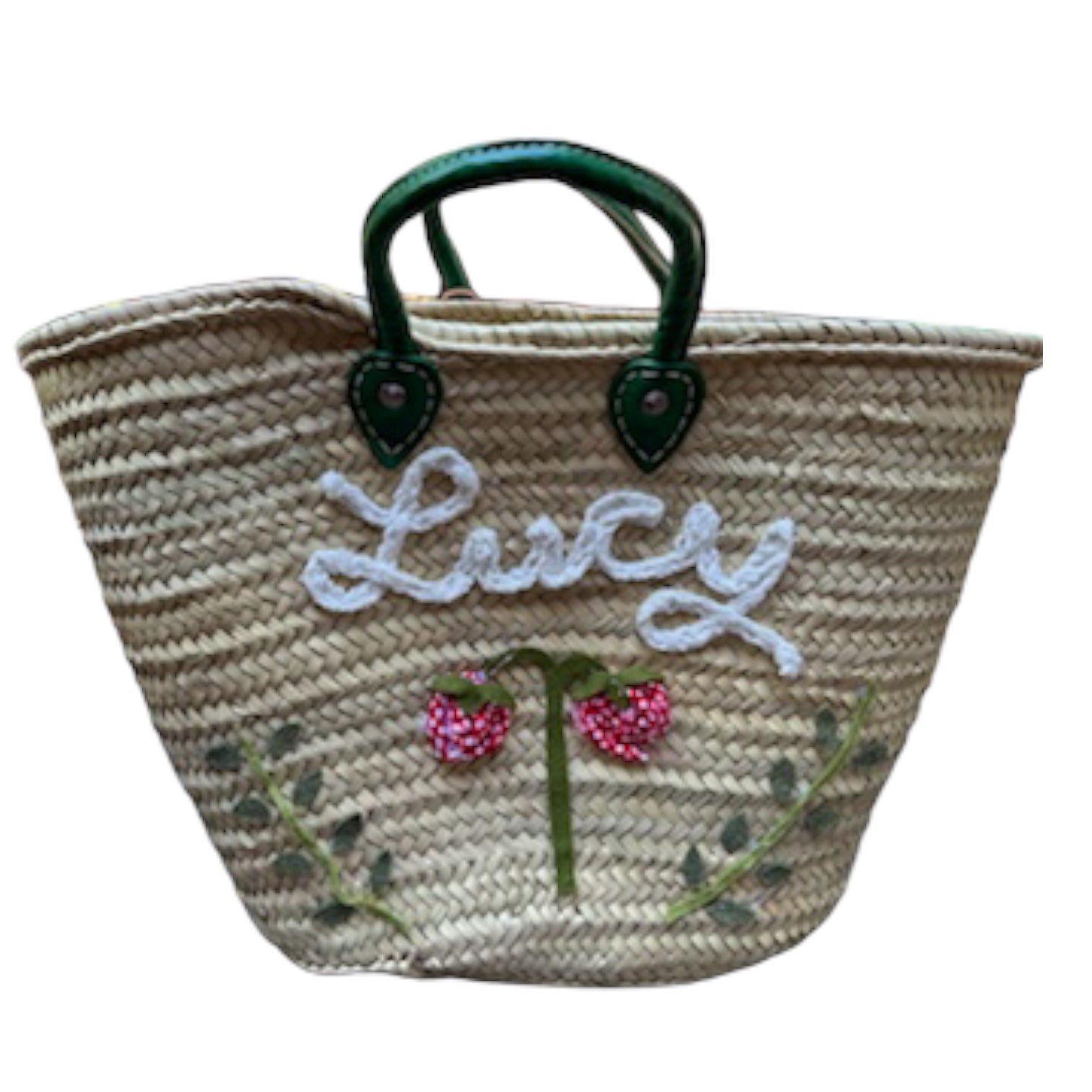 Big Embroidered Bag / Basket / French Market Basket / Straw Basket - green - Premium  from Tricia Lowenfield Design 
