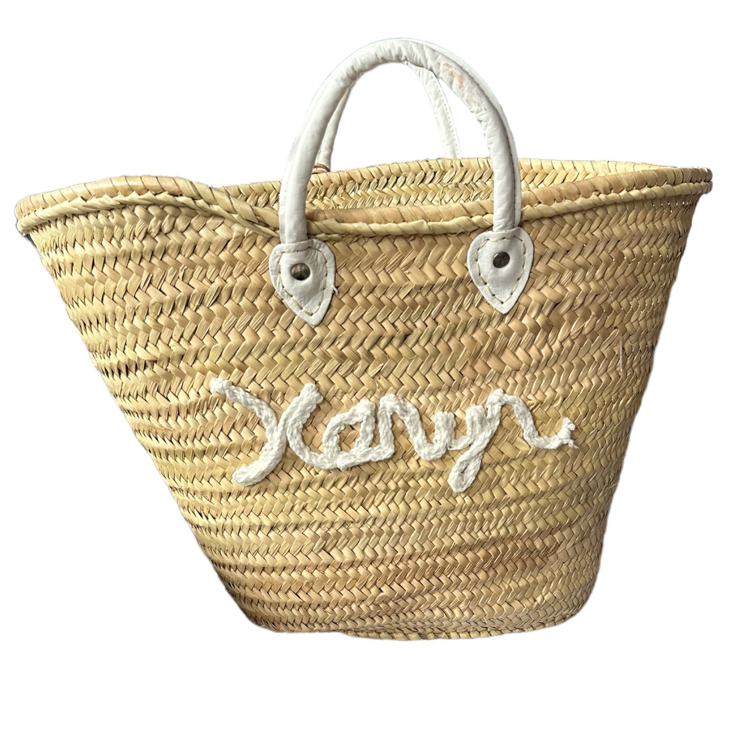 Big Embroidered Bag / Basket / French Market Basket / Straw Basket - white - Premium  from Tricia Lowenfield Design 